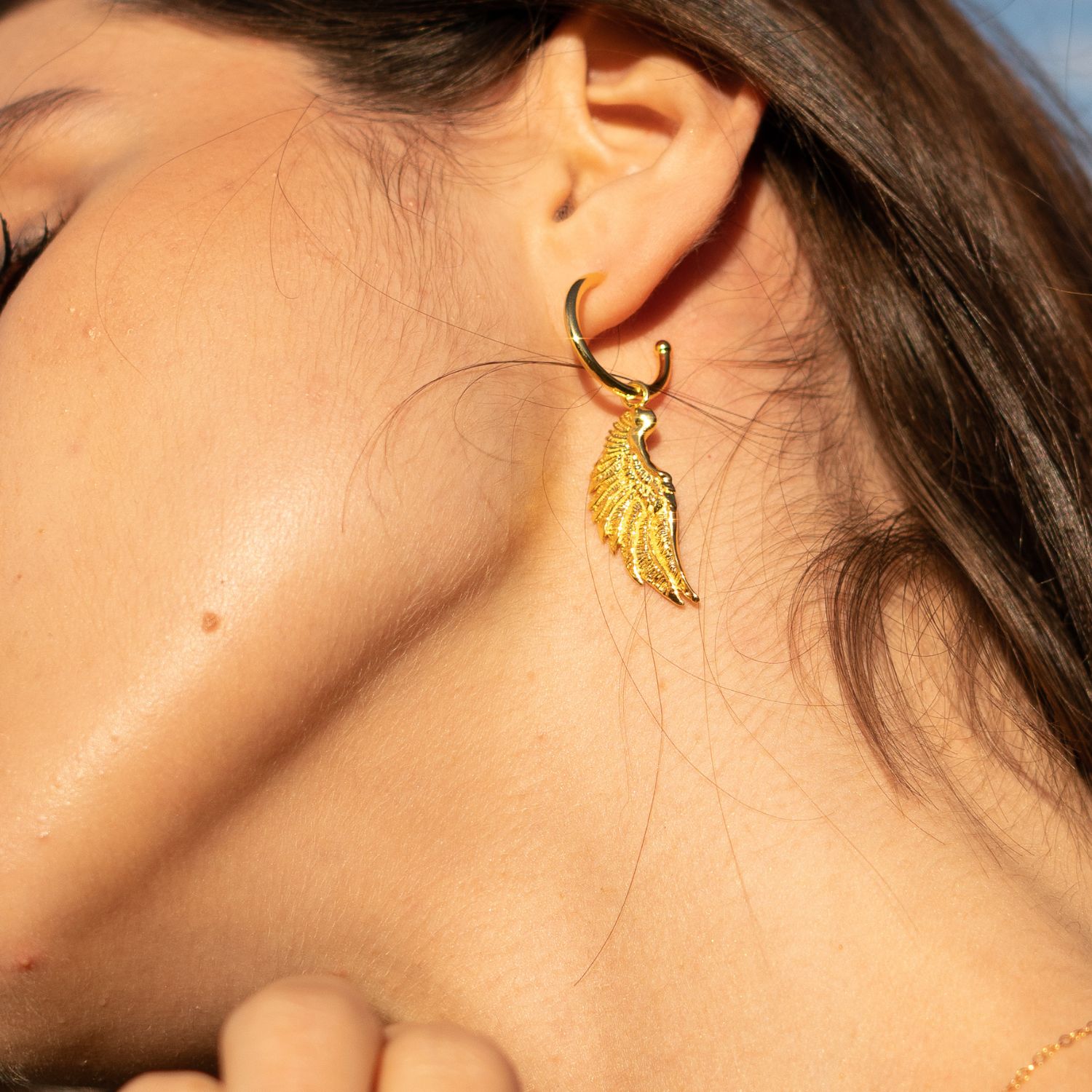 Angel Wing Hoop Earrings, Gold Over Sterling Silver, Seen In Vogue Italy