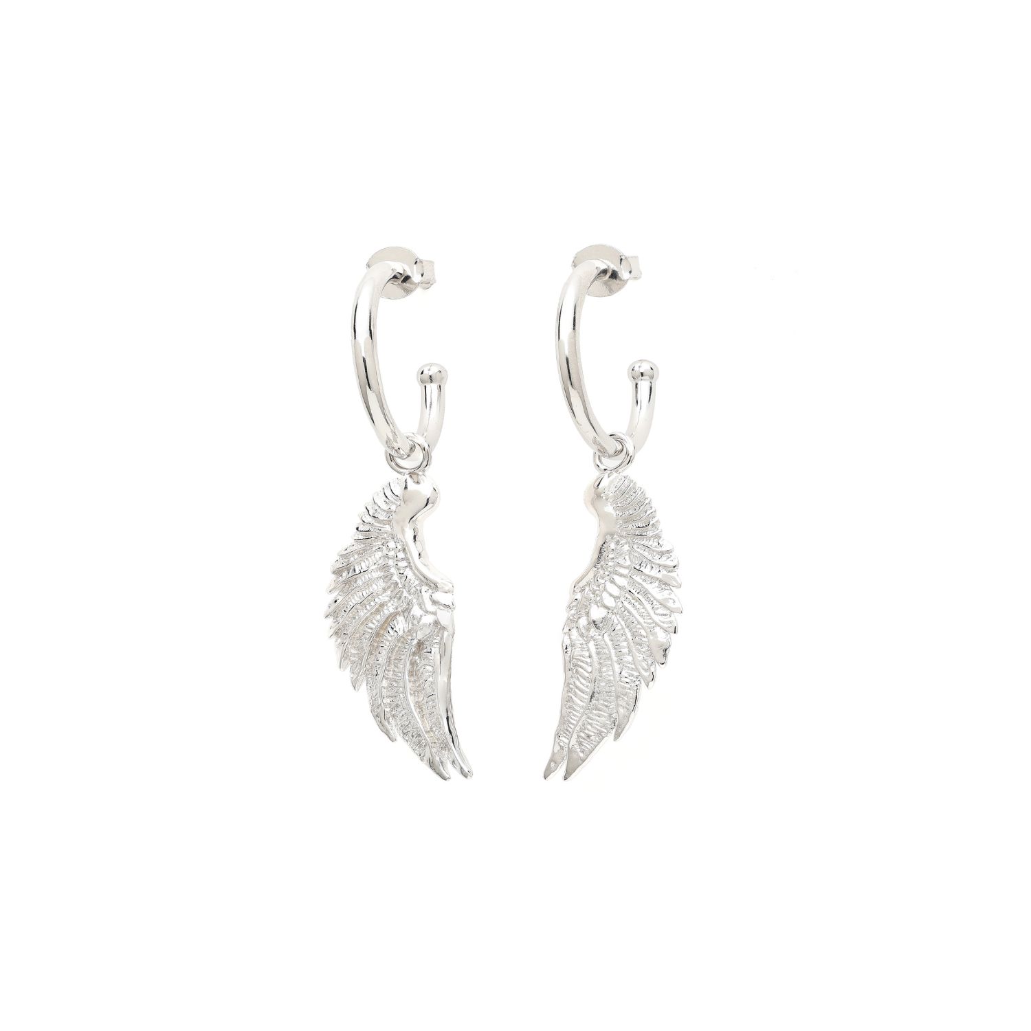 Angel Wing Hoop Earrings, White Rhodium Over Sterling Silver