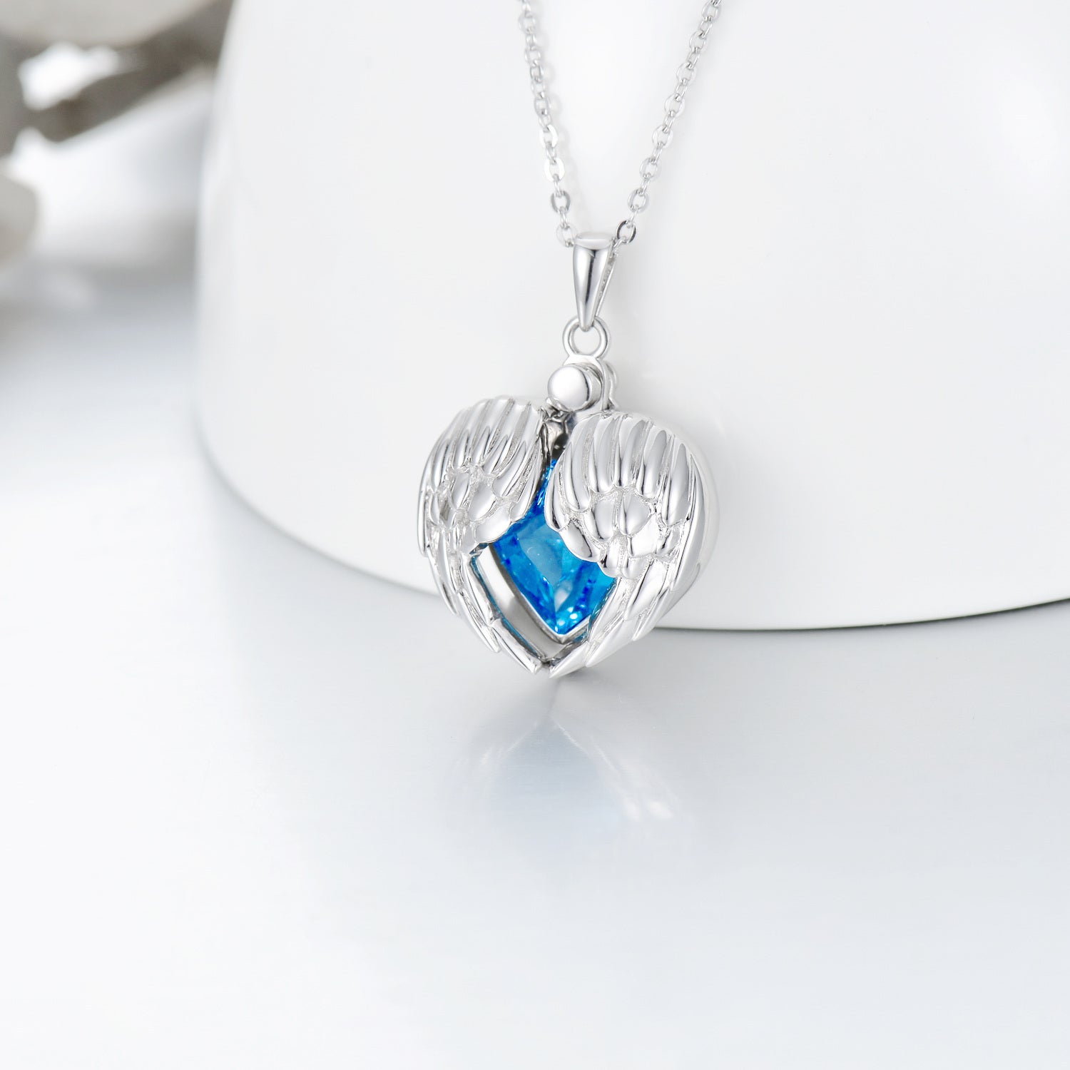 Sterling Silver Cubic Zirconia Angel Wing & Heart Pendant Necklace