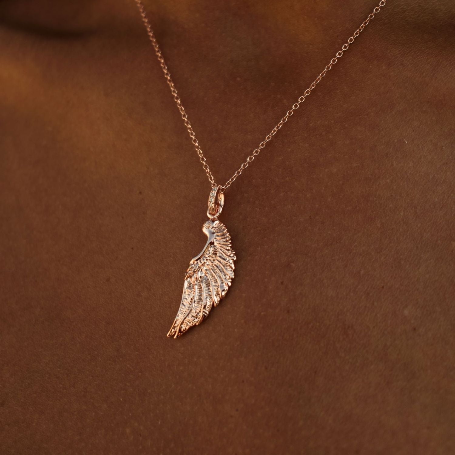 Angel Wing Necklace, Rose Gold Over Sterling Silver