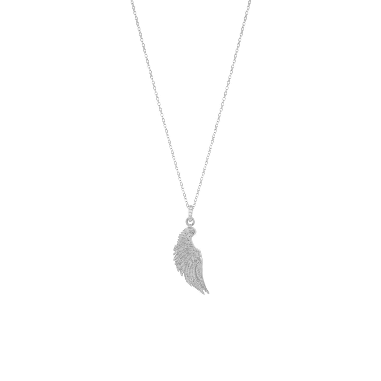 Angel Wing Necklace, White Rhodium Over Sterling Silver