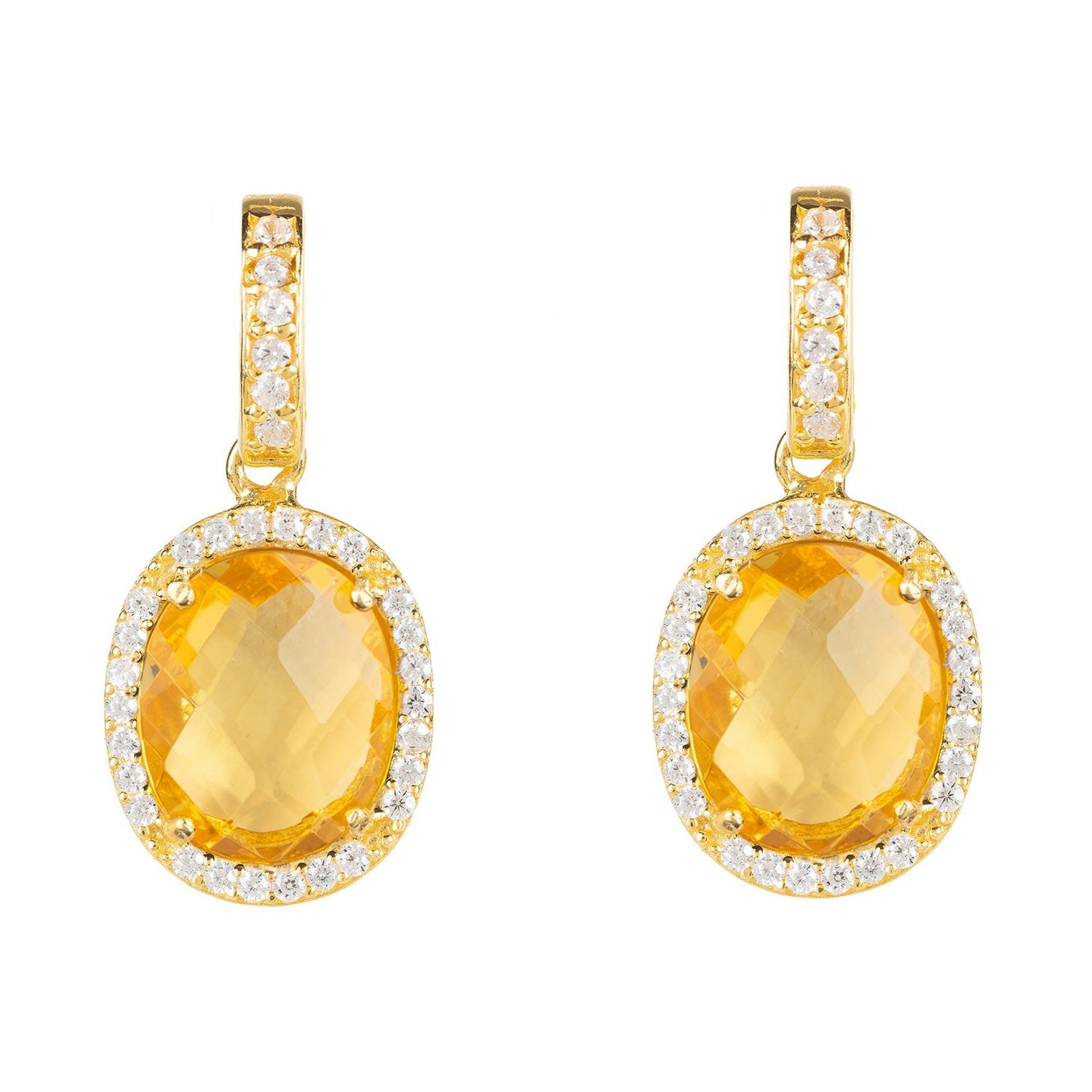 Beatrice Oval Gemstone Drop Earrings Gold Citrine Hydro