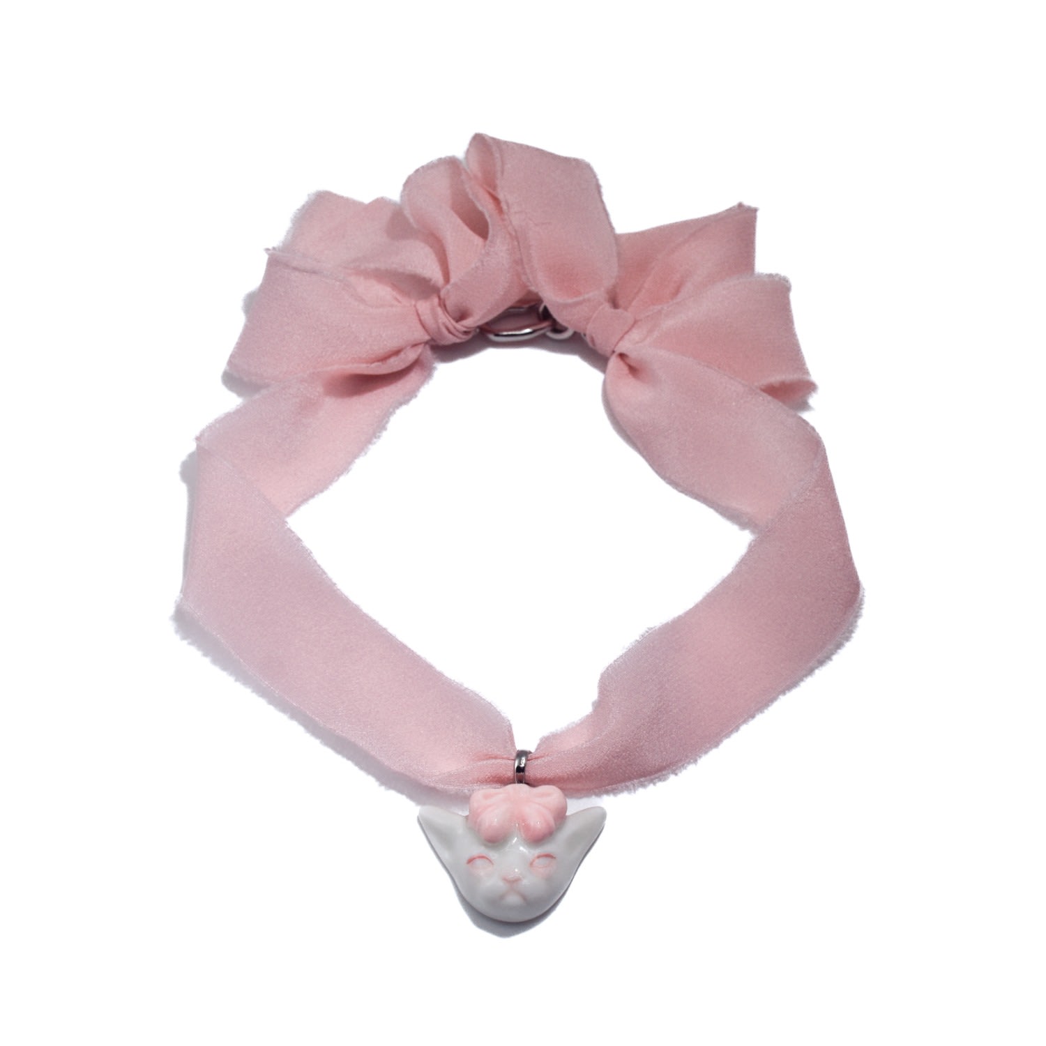 Angry Puss Baby Pink Silk Necklace Choker