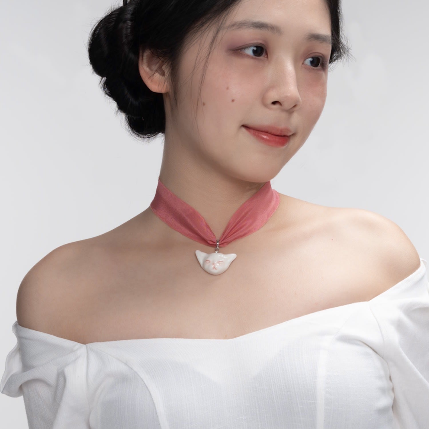 Angry Puss Hot Pink Silk Necklace