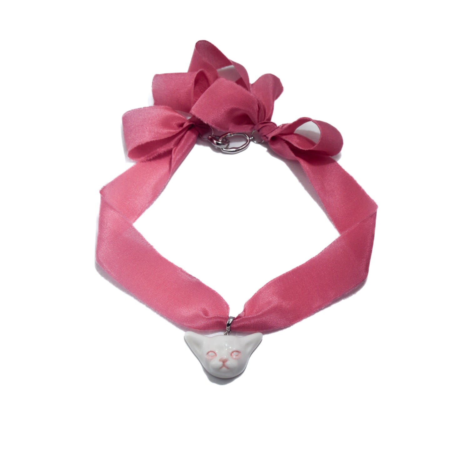 Angry Puss Hot Pink Silk Necklace