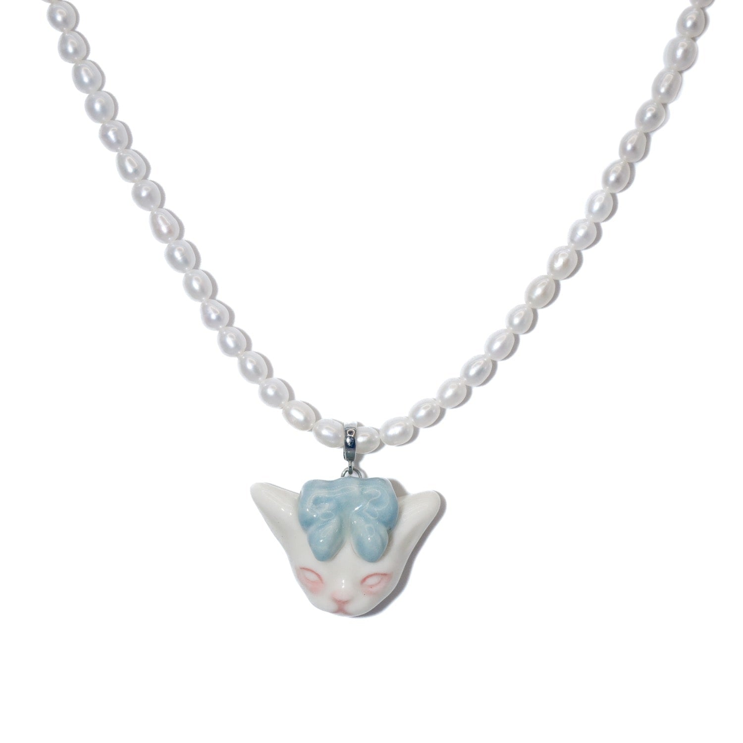 Angry Puss Light Jade Bow Tie Freshwater Pearl Necklace