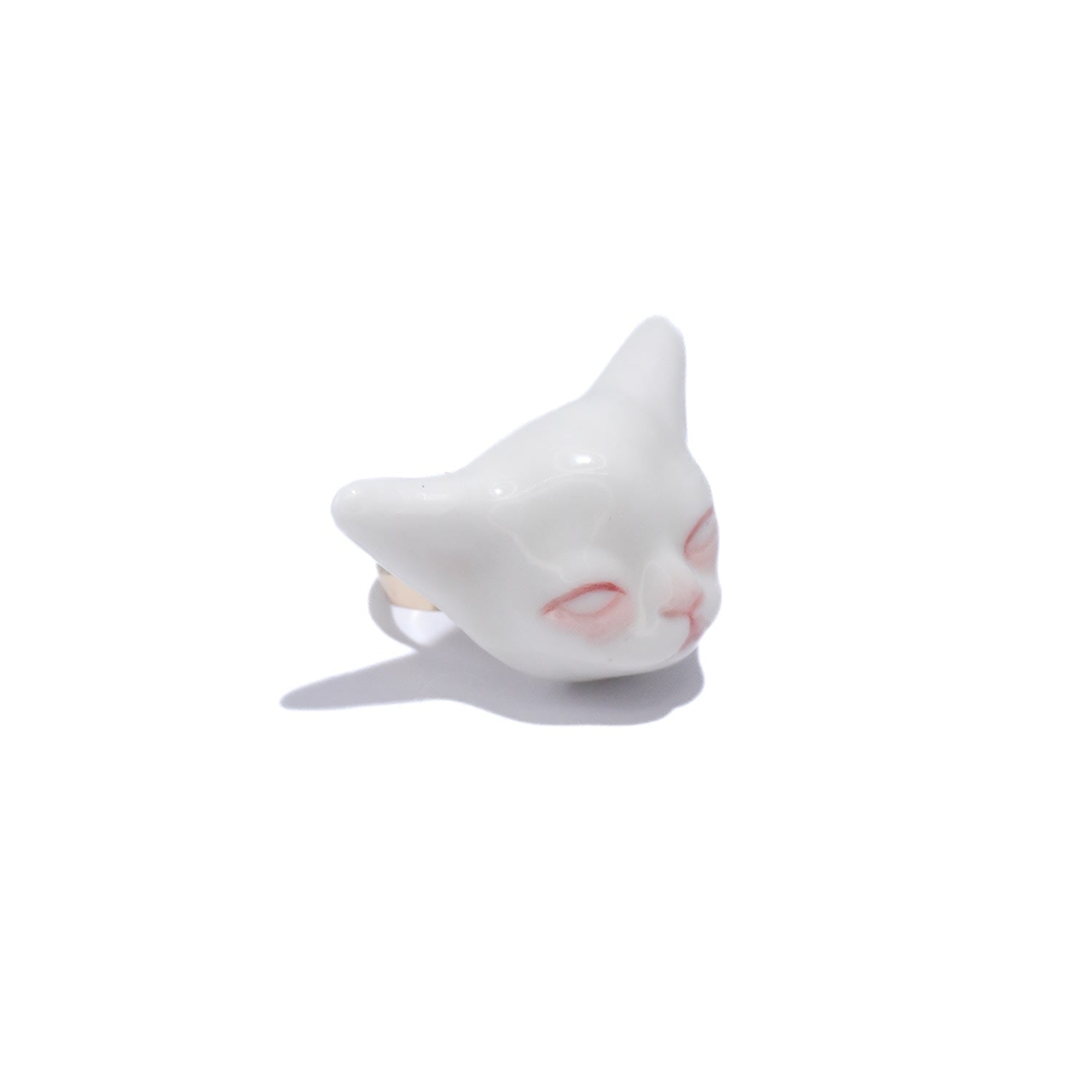 Angry Puss Porcelain Cat 14K Gold Plated Brass Ring