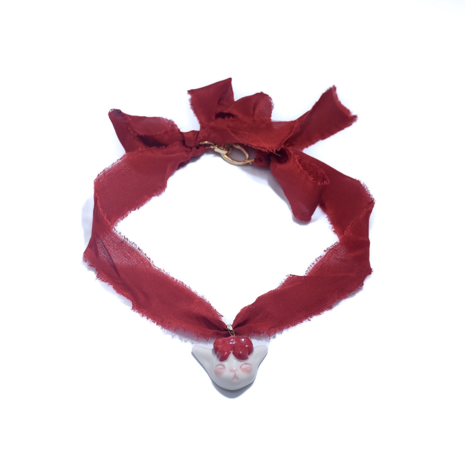 Angry Puss Ruby Red Silk Necklace Bowtie