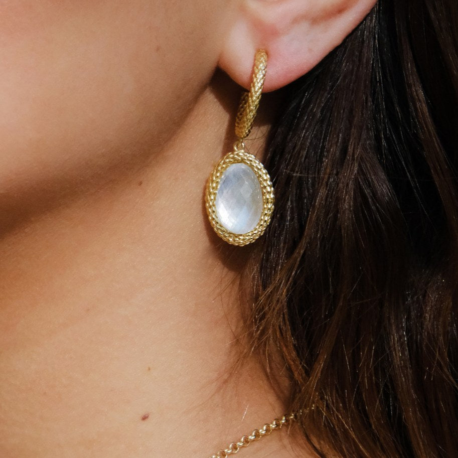 Anika Texture Drop Earrings With Tanzanite Doublet Stone