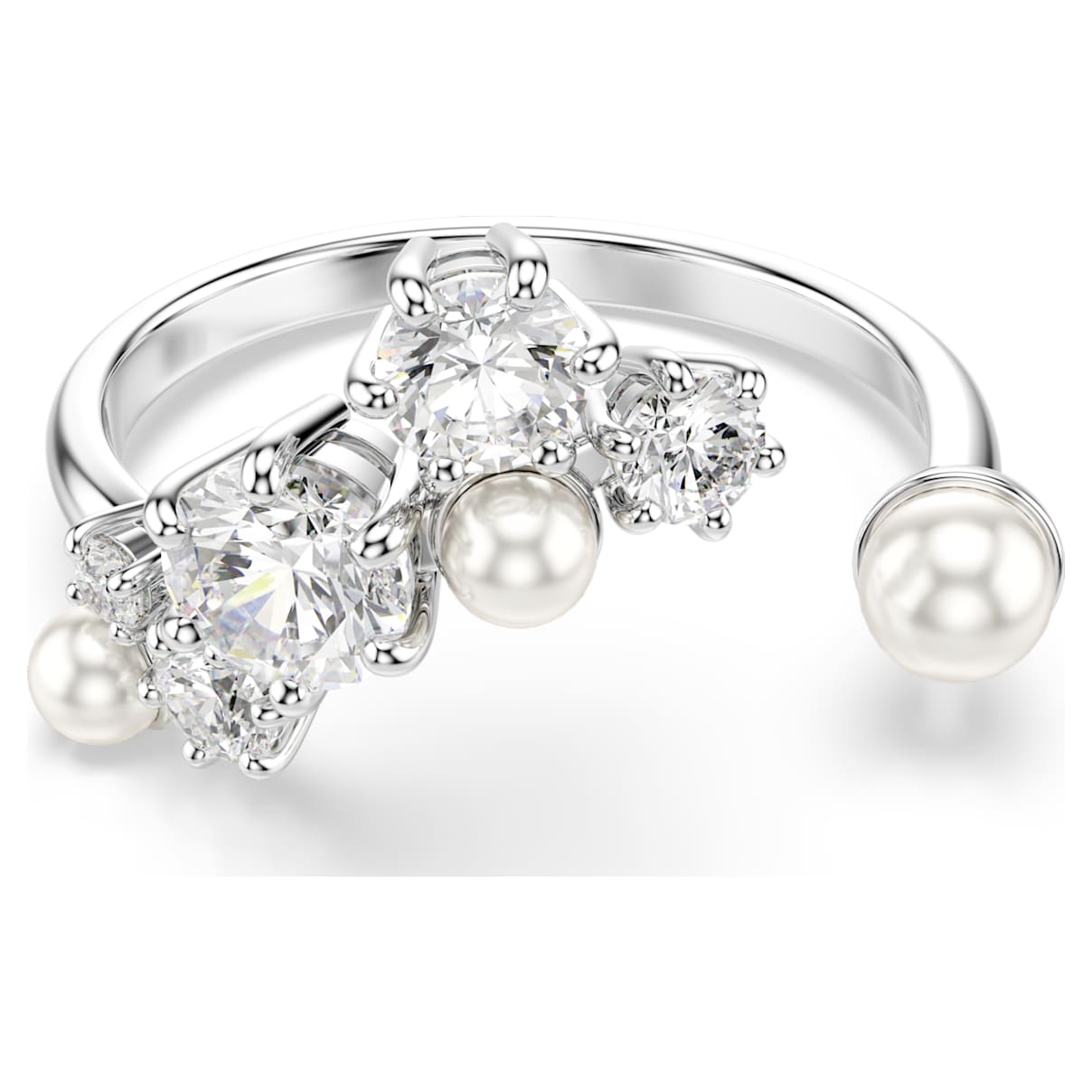 CONSTELLA OPEN RING CRYSTAL PEARL ROUND CUTS WHITE RHODIUM PLATED