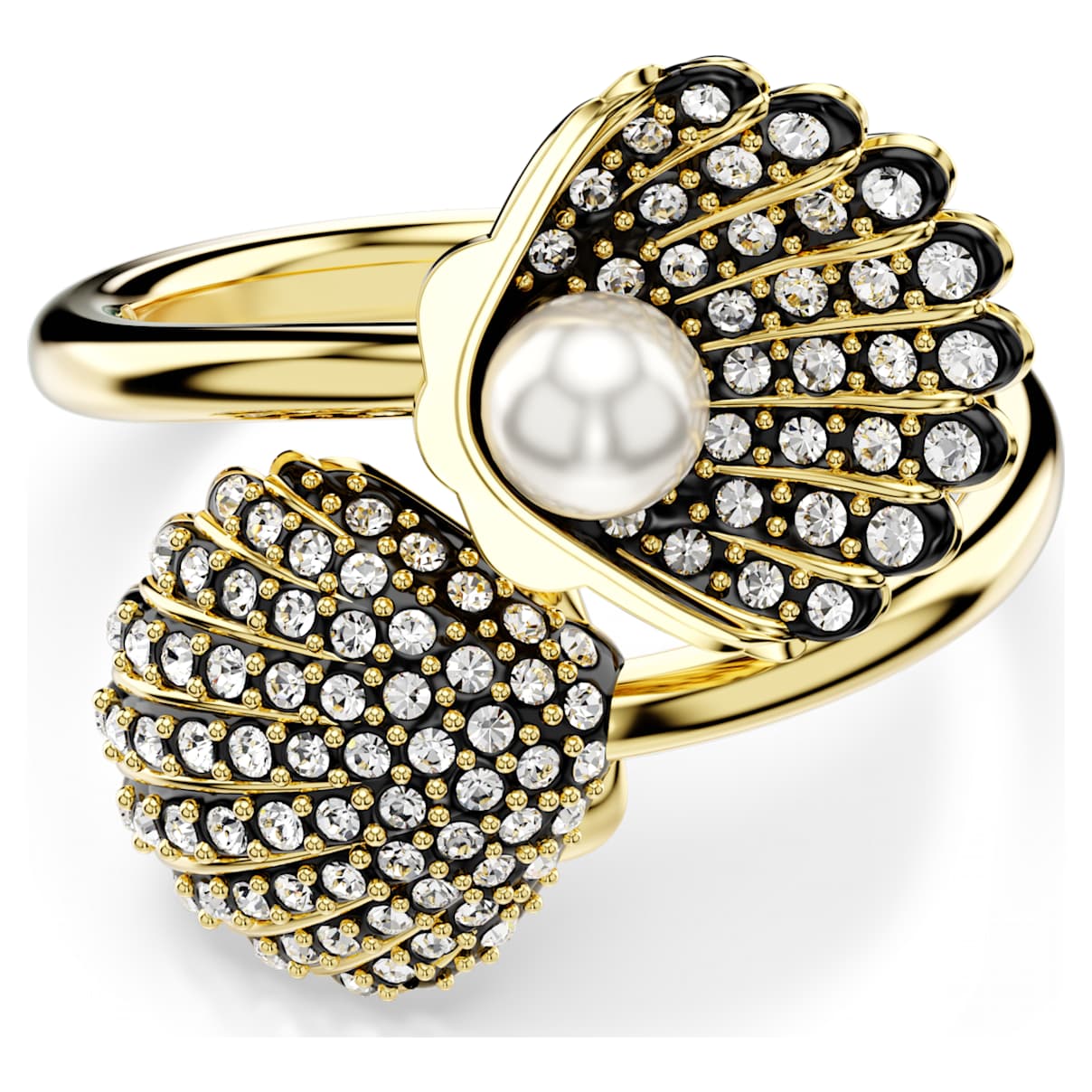 IDYLLIA OPEN RING CRYSTAL PEARL SHELL WHITE GOLD TONE PLATED