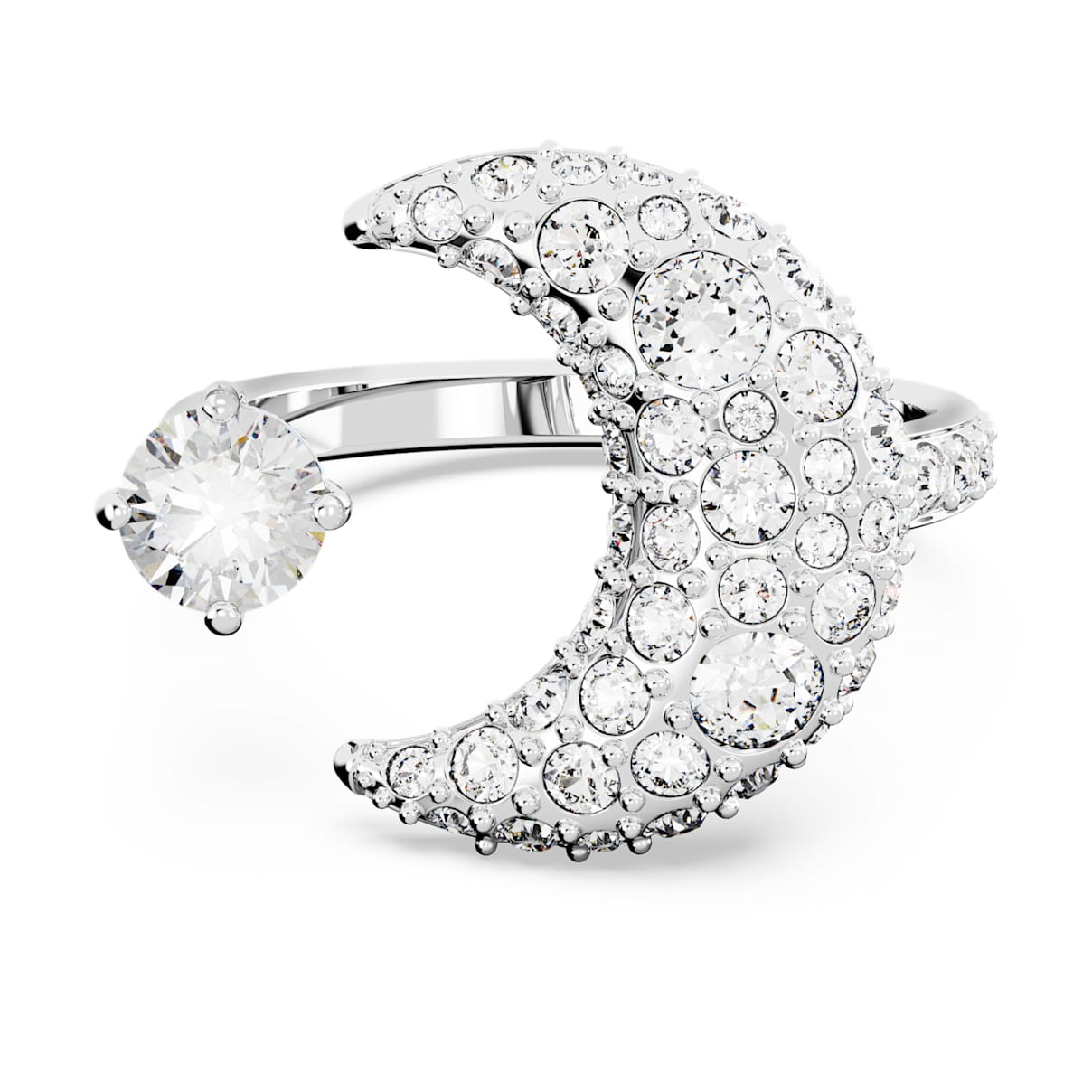 LUNA OPEN RING MOON WHITE RHODIUM PLATED