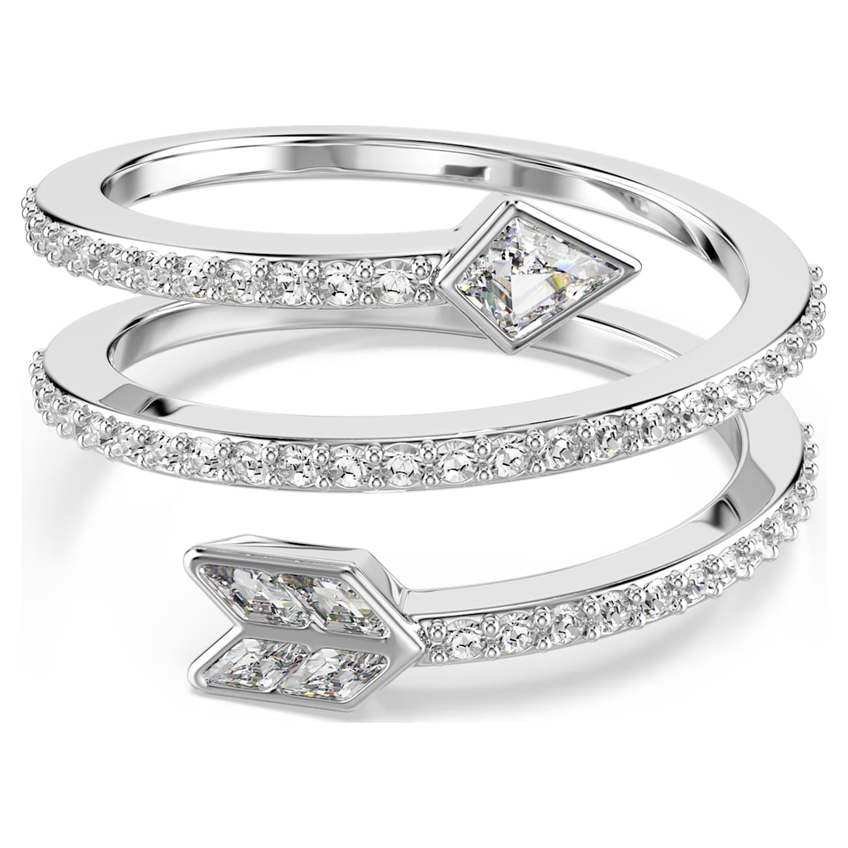 IDYLLIA MOTIF RING MIXED CUTS ARROW WHITE RHODIUM PLATED