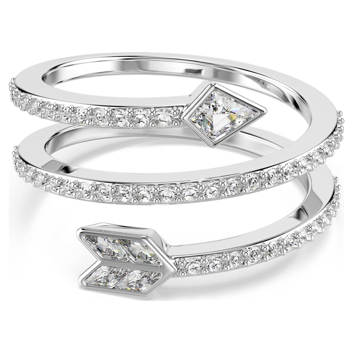 IDYLLIA MOTIF RING MIXED CUTS ARROW WHITE RHODIUM PLATED