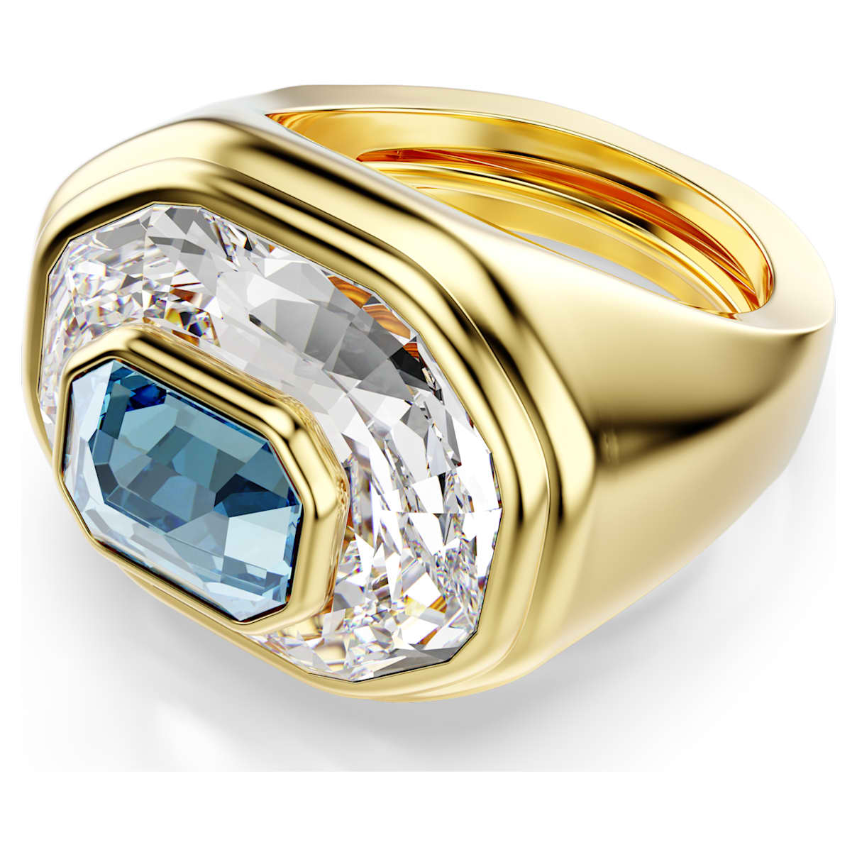 CHROMA COCKTAIL RING OCTAGON CUT BLUE GOLD TONE PLATED