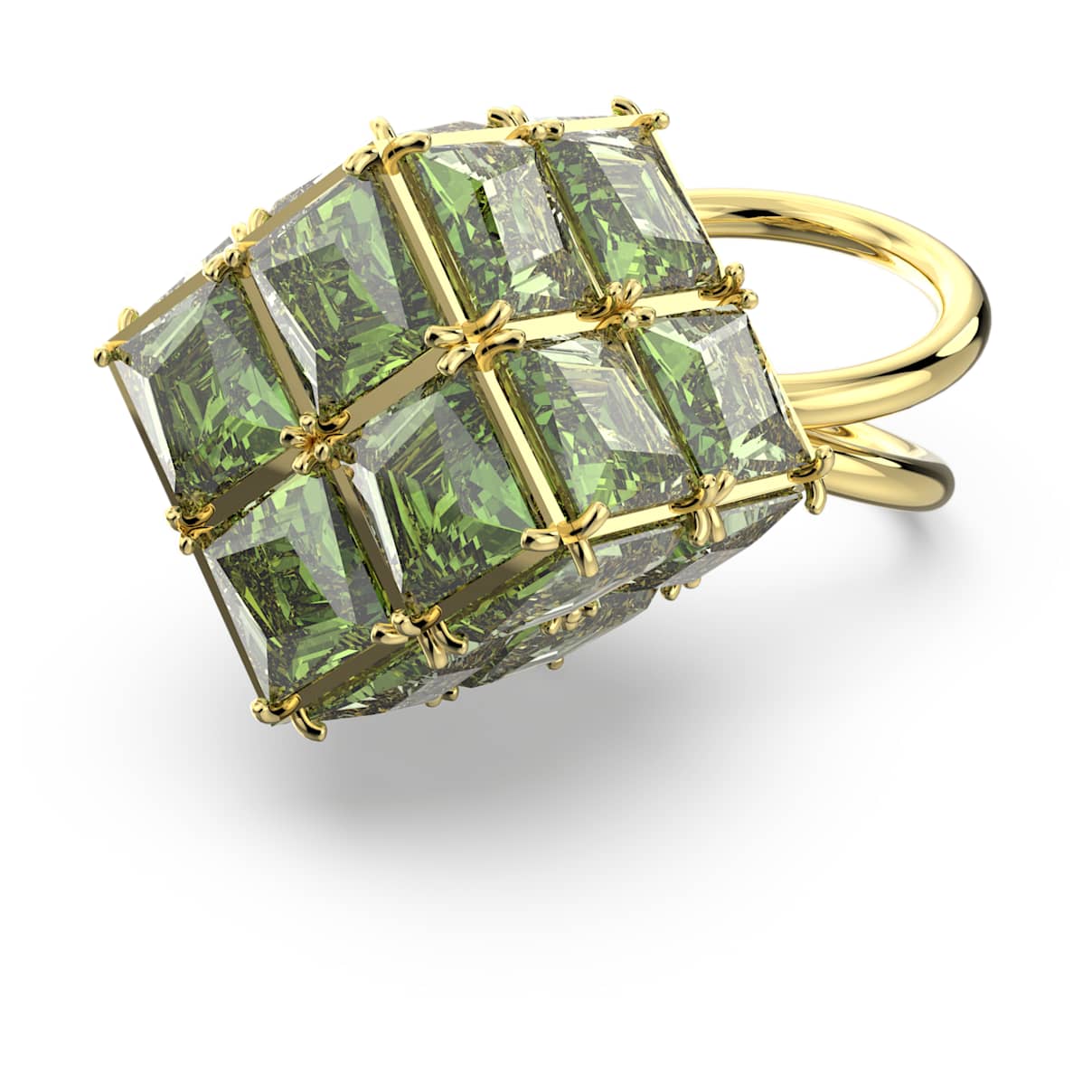 CURIOSA COCKTAIL RING SQUARE CUT GREEN GOLD TONE PLATED