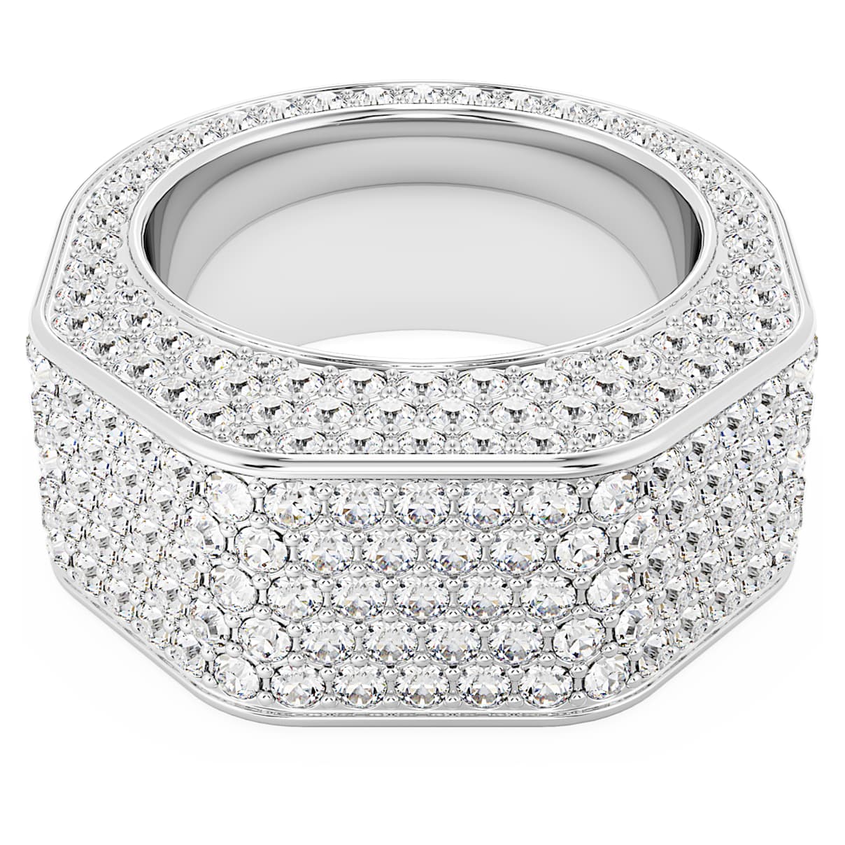 DEXTERA COCKTAIL RING OCTAGON SHAPE PAVE WHITE RHODIUM PLATED