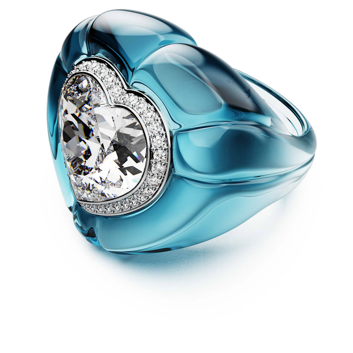 DULCIS COCKTAIL RING HEART CUT PAVE HEART BLUE