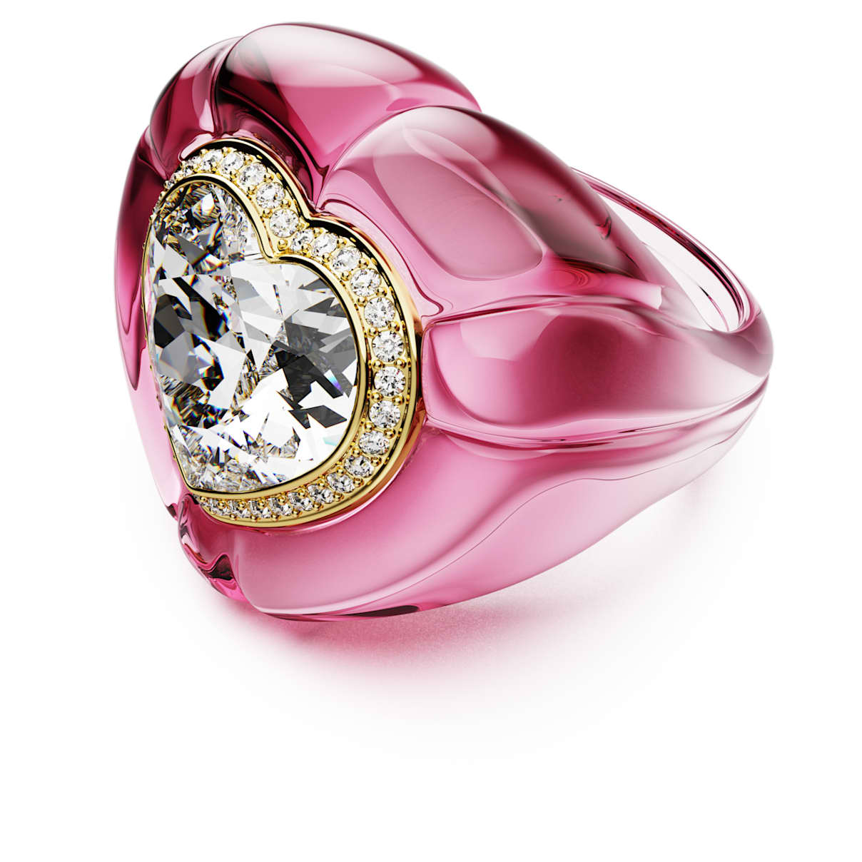 DULCIS COCKTAIL RING HEART CUT PAVE HEART PINK