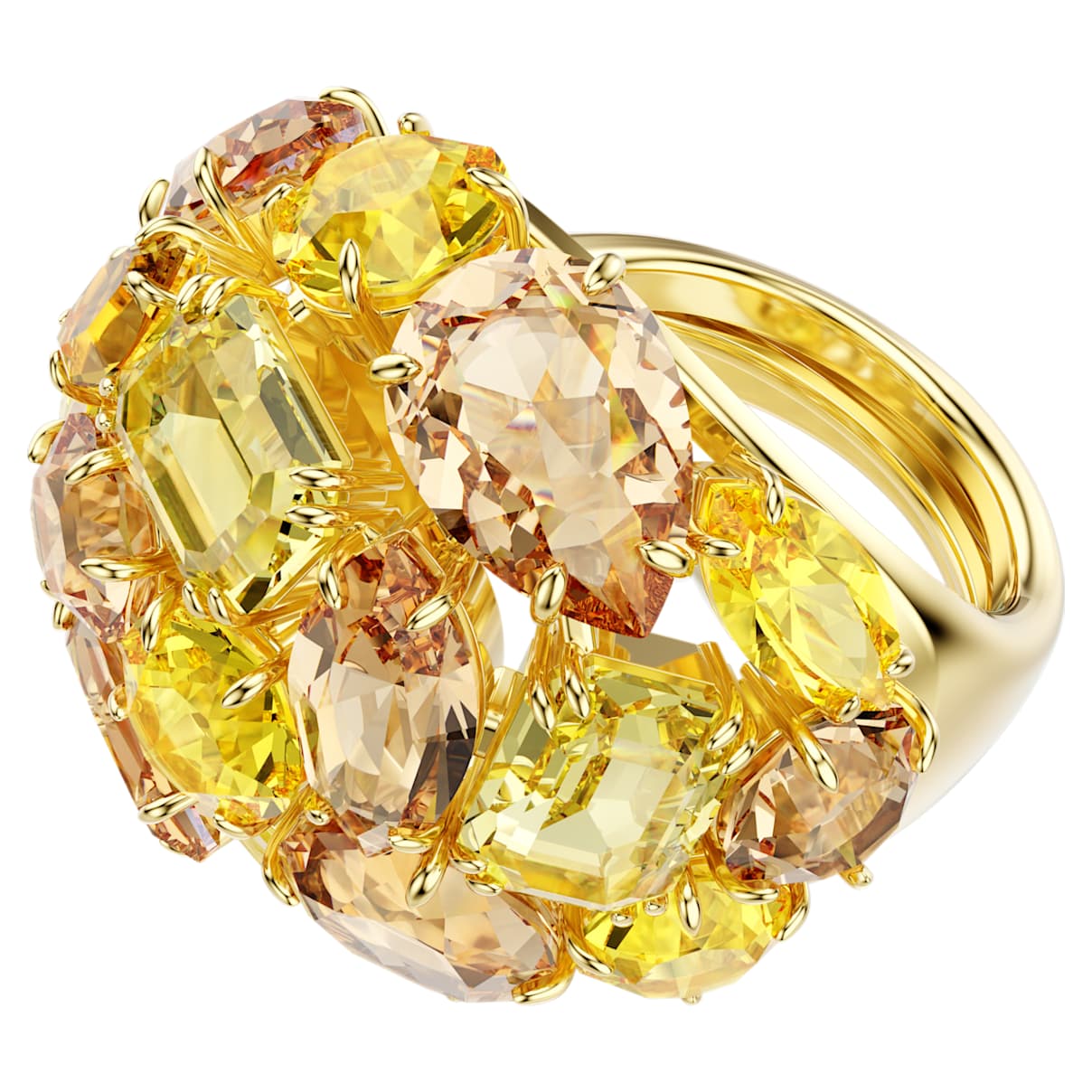 GEMA COCKTAIL RING MIXED CUTS YELLOW GOLD TONE PLATED