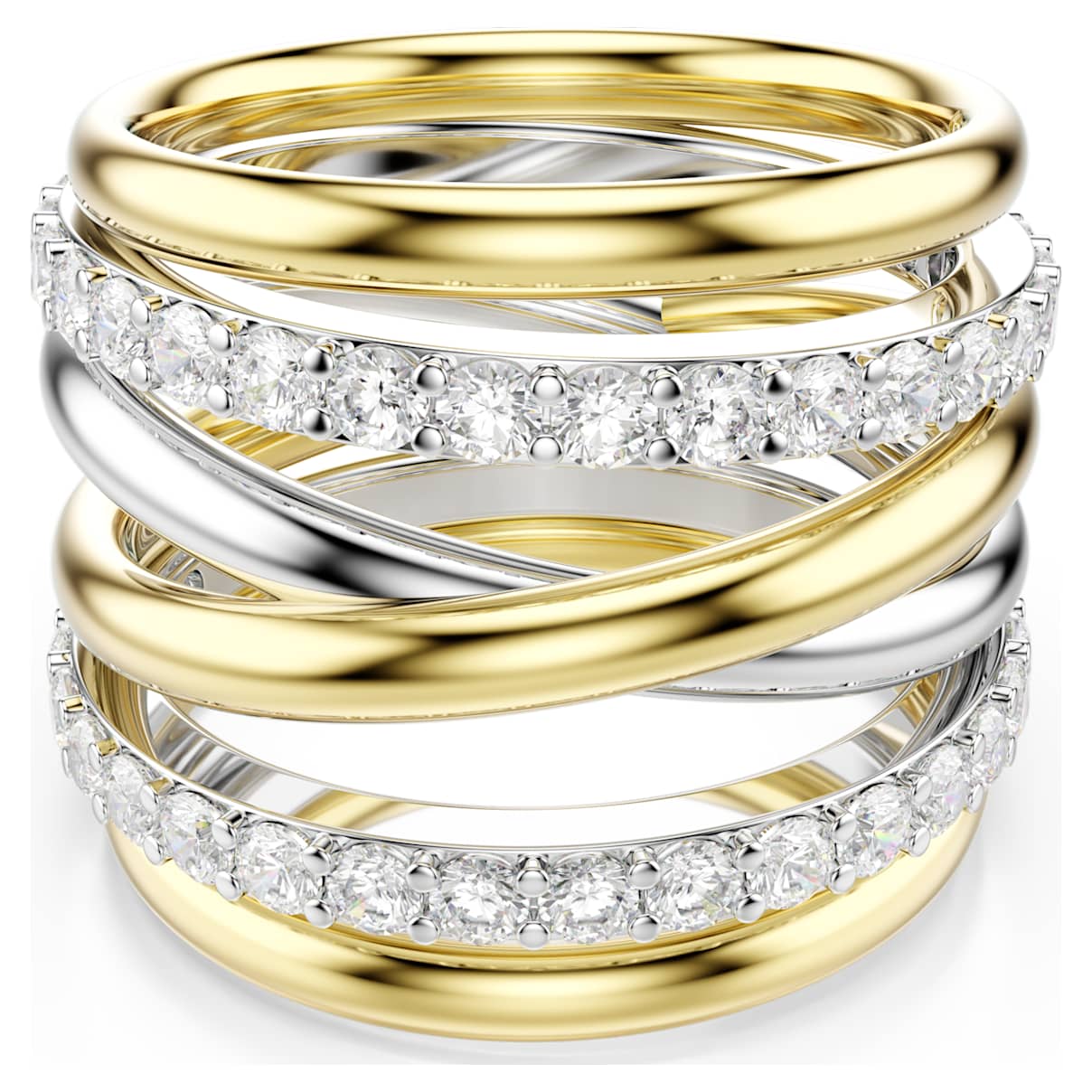 HYPERBOLA COCKTAIL RING ROUND CUT WHITE MIXED METAL FINISH
