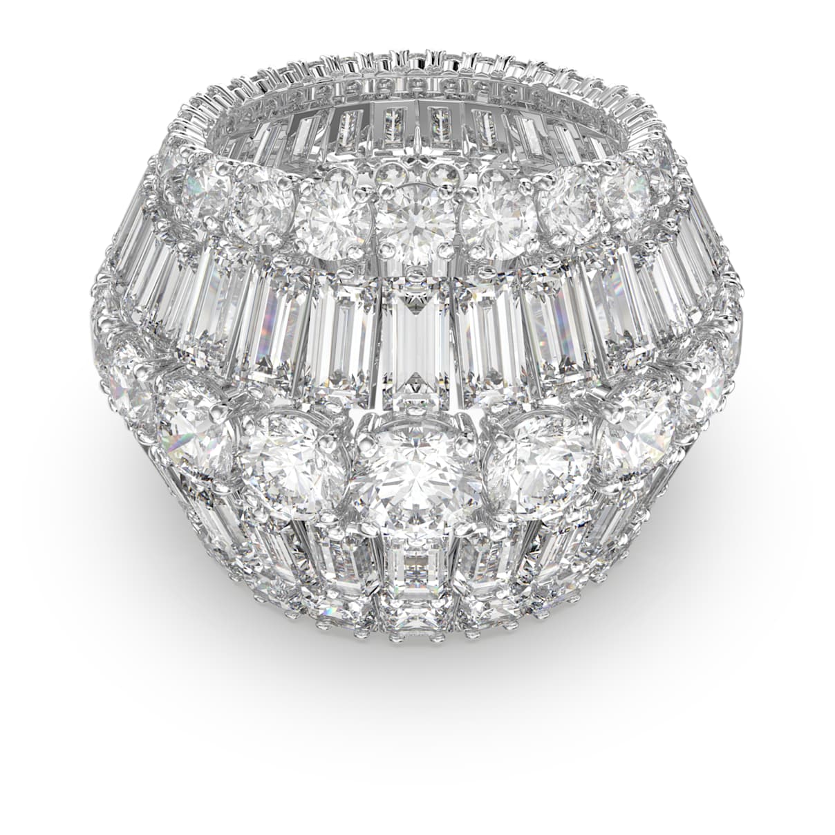 HYPERBOLA COCKTAIL RING MIXED CUTS WHITE RHODIUM PLATED