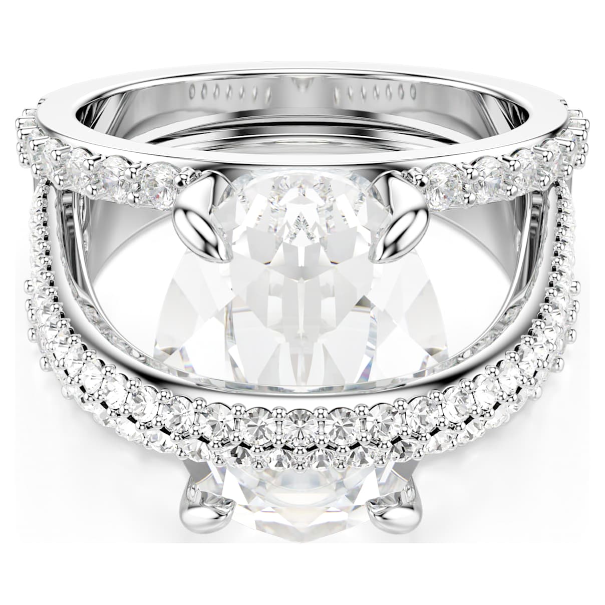 HYPERBOLA COCKTAIL RING MIXED CUTS WHITE RHODIUM PLATED
