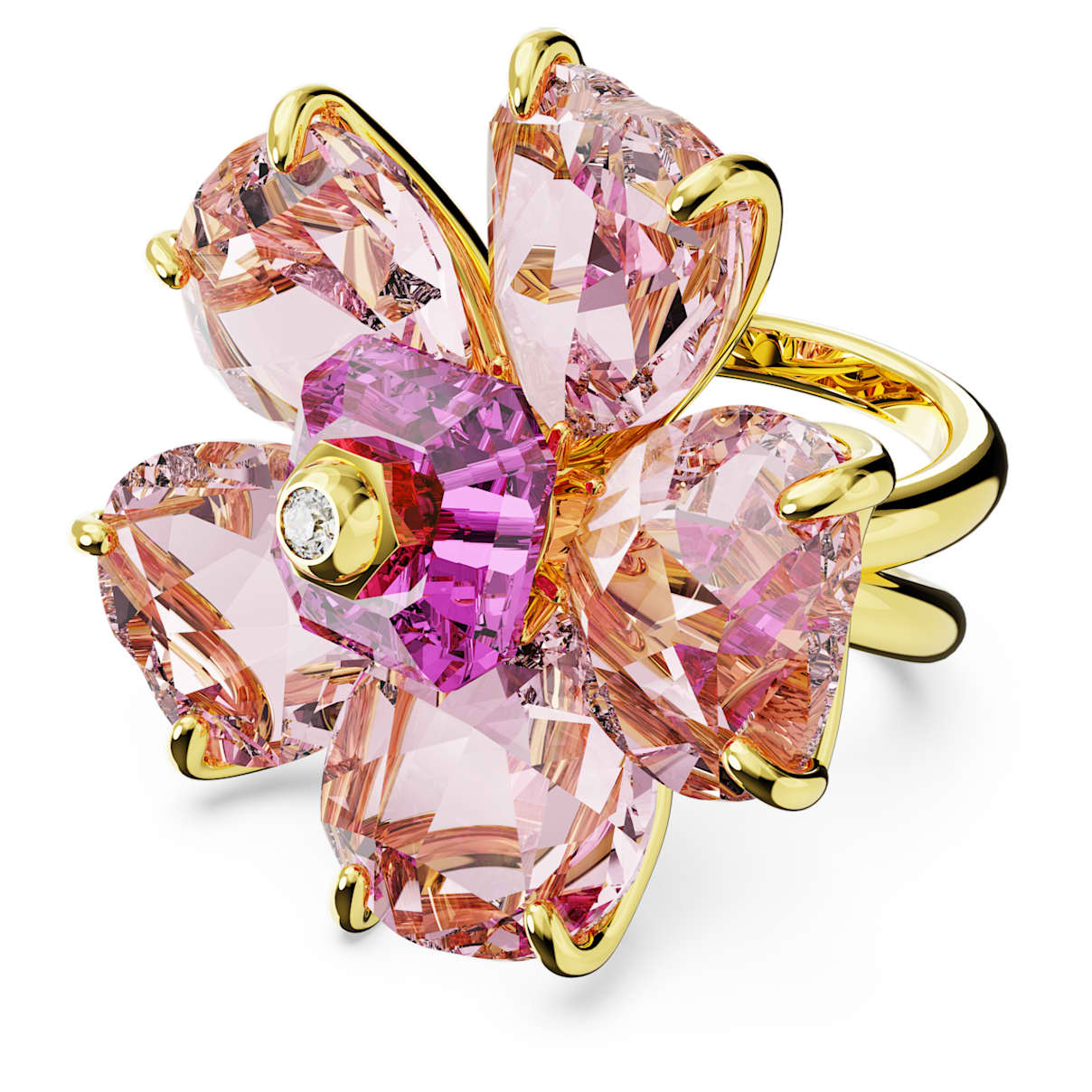 IDYLLIA COCKTAIL RING FLOWER PINK GOLD TONE PLATED