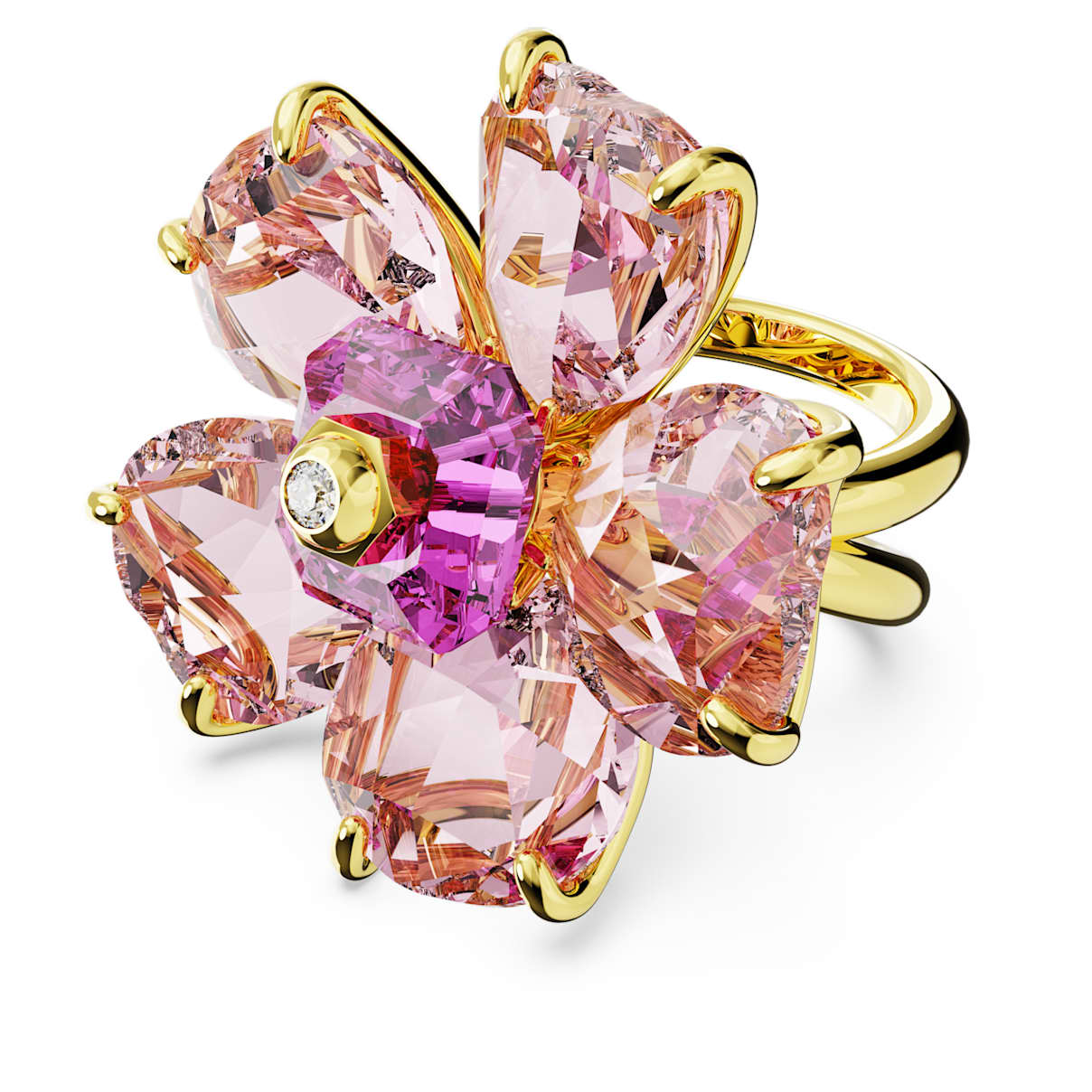 IDYLLIA COCKTAIL RING FLOWER PINK GOLD TONE PLATED