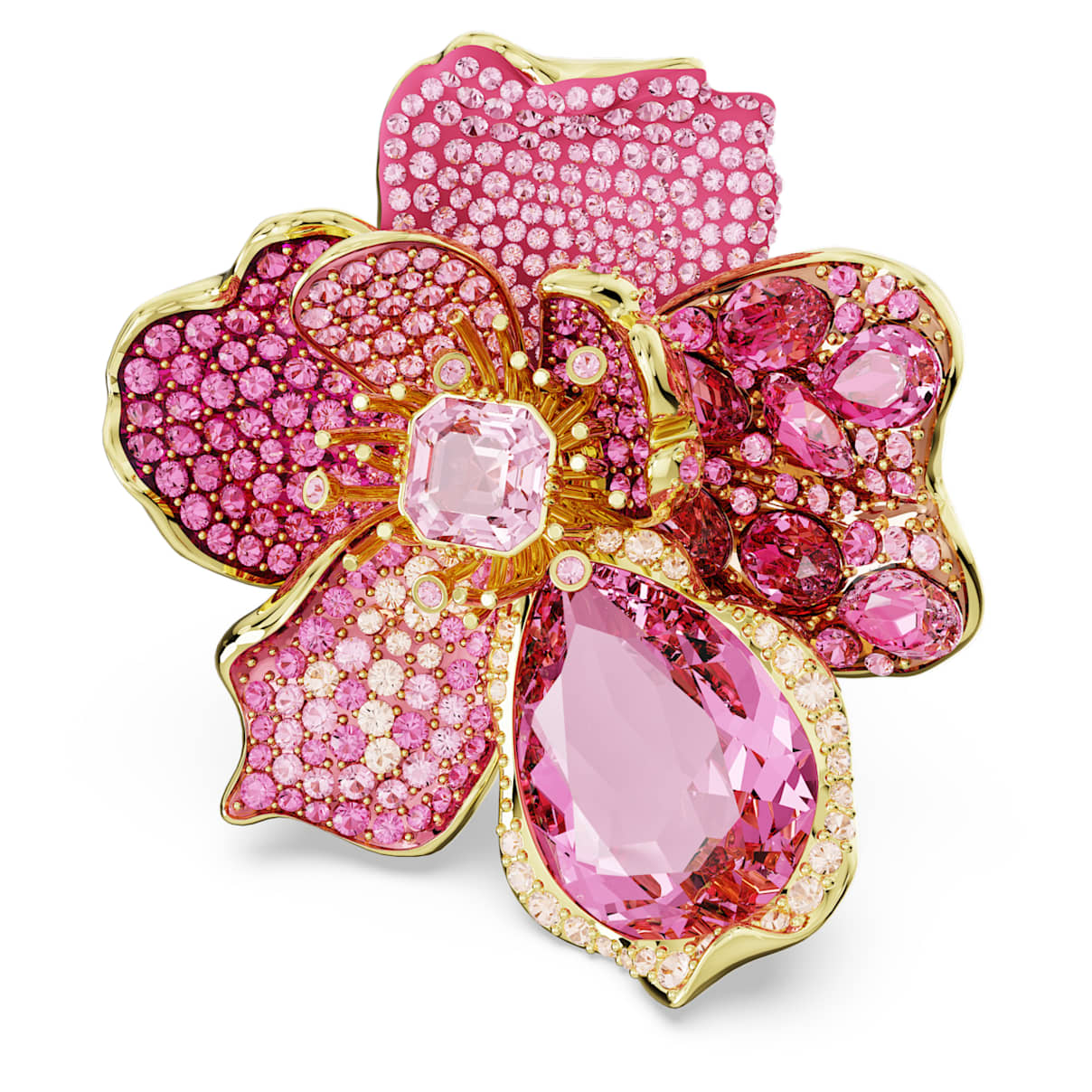 IDYLLIA COCKTAIL RING PAVE FLOWER PINK GOLD TONE PLATED