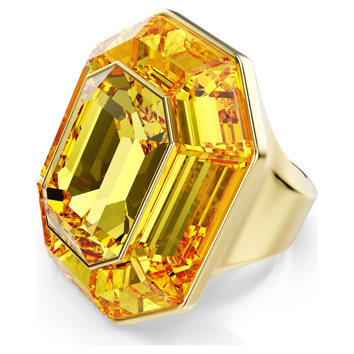 LUCENT COCKTAIL RING OCTAGON SHAPE YELLOW GOLD TONE PLATED