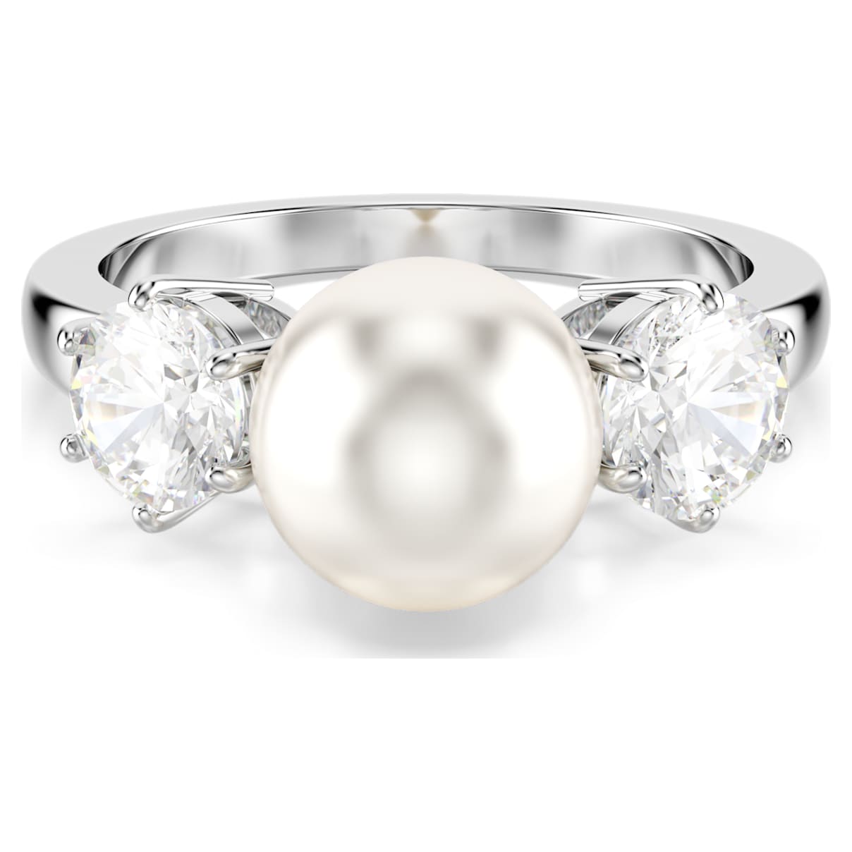 MATRIX COCKTAIL RING CRYSTAL PEARL ROUND CUT WHITE RHODIUM PLATED