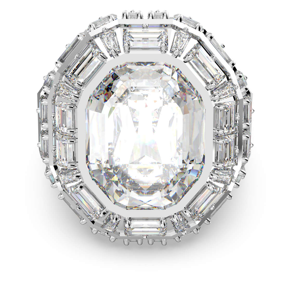MESMERA COCKTAIL RING OCTAGON CUT WHITE RHODIUM PLATED