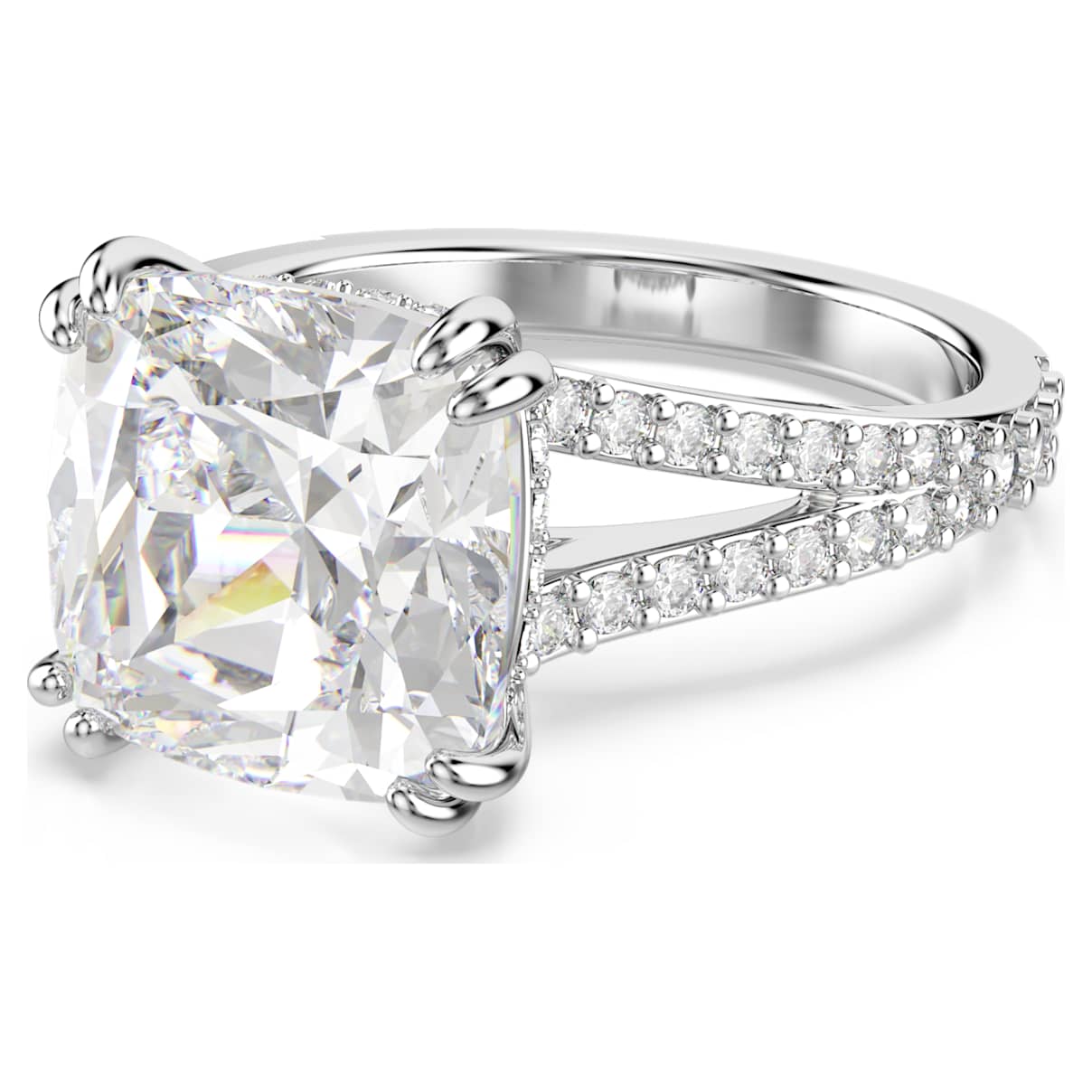 STILLA COCKTAIL RING SQUARE CUT PAVE WHITE RHODIUM PLATED