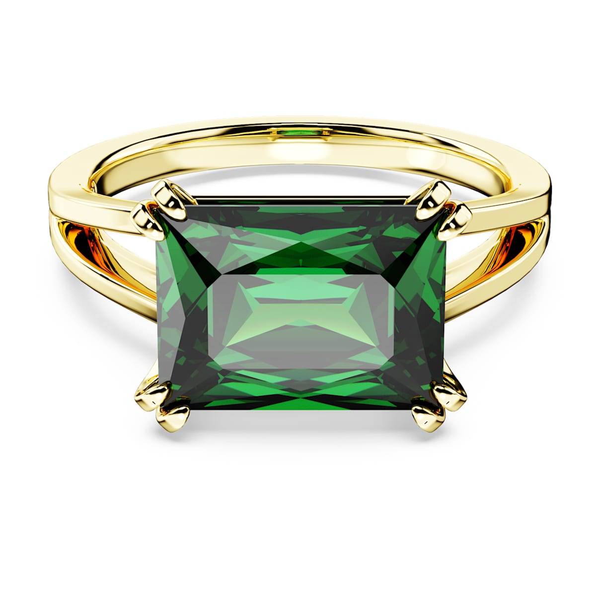 STILLA COCKTAIL RING RECTANGULAR CUT GREEN GOLD TONE PLATED