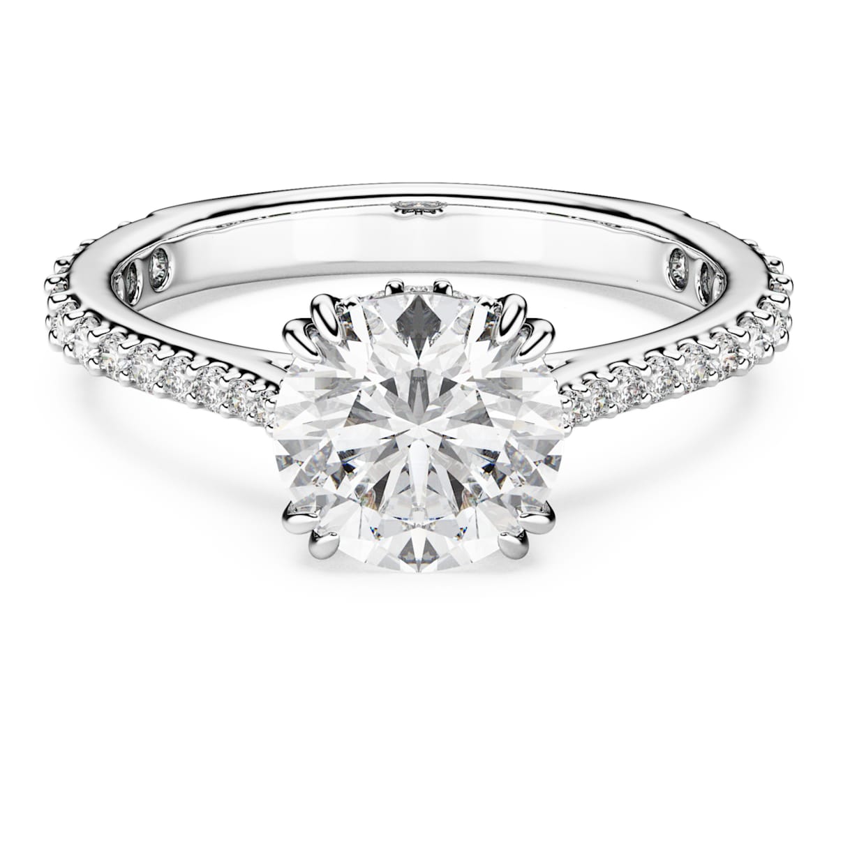 STILLA COCKTAIL RING ROUND CUT PAVE WHITE RHODIUM PLATED