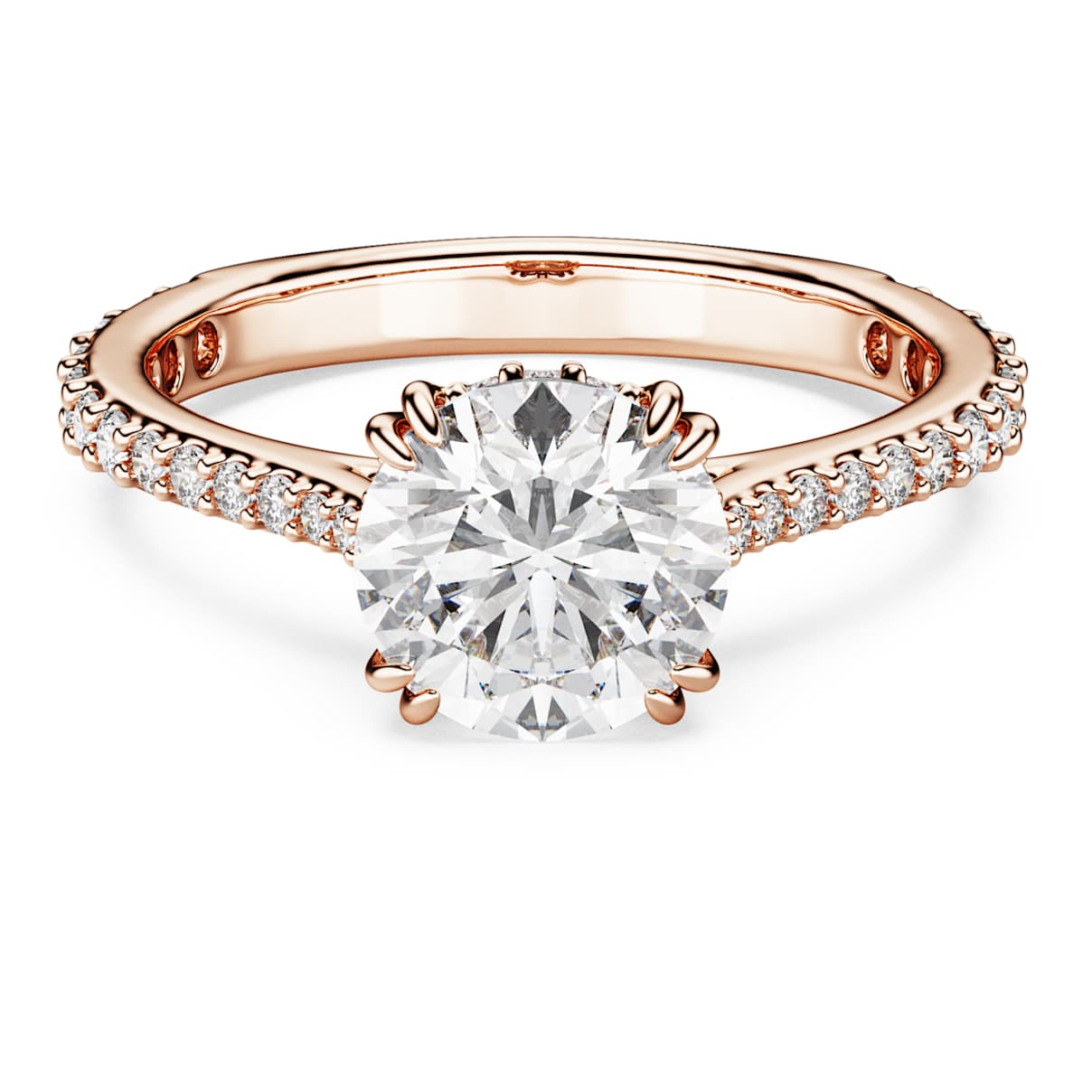 STILLA COCKTAIL RING ROUND CUT PAVE WHITE ROSE GOLD TONE PLATED