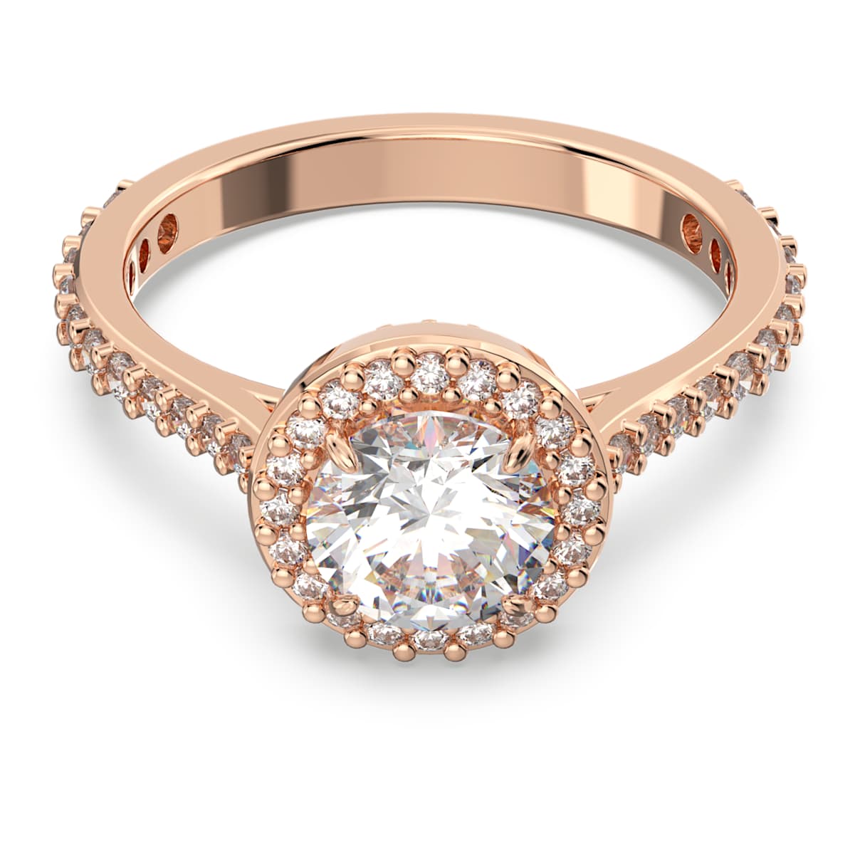 UNA ANGELIC COCKTAIL RING ROUND CUT PAVE WHITE ROSE GOLD TONE PLATED