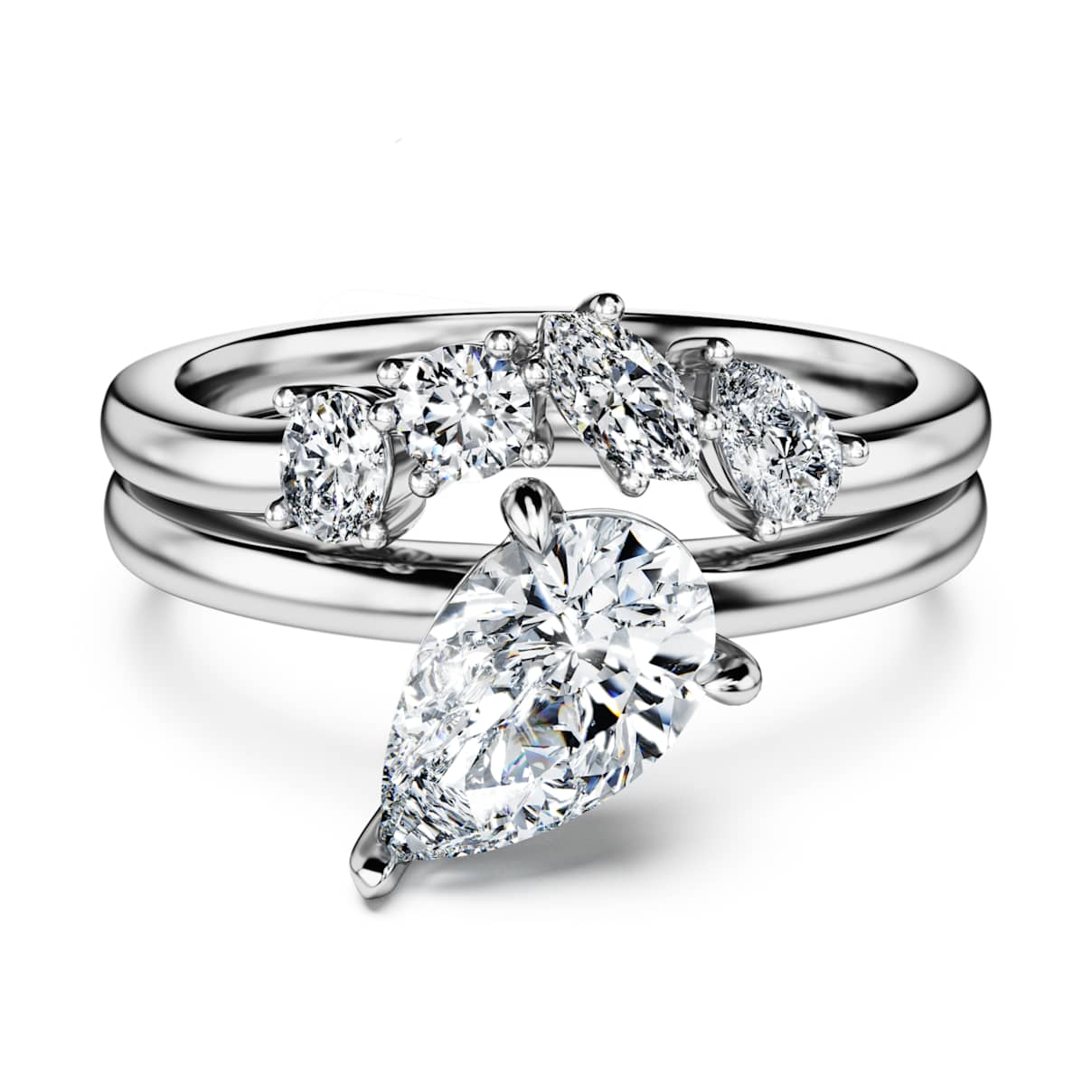 GALAXY RING SET 2 LAB GROWN DIAMONDS 1 4 CT TW PEAR SHAPE 14K WHITE GOLD