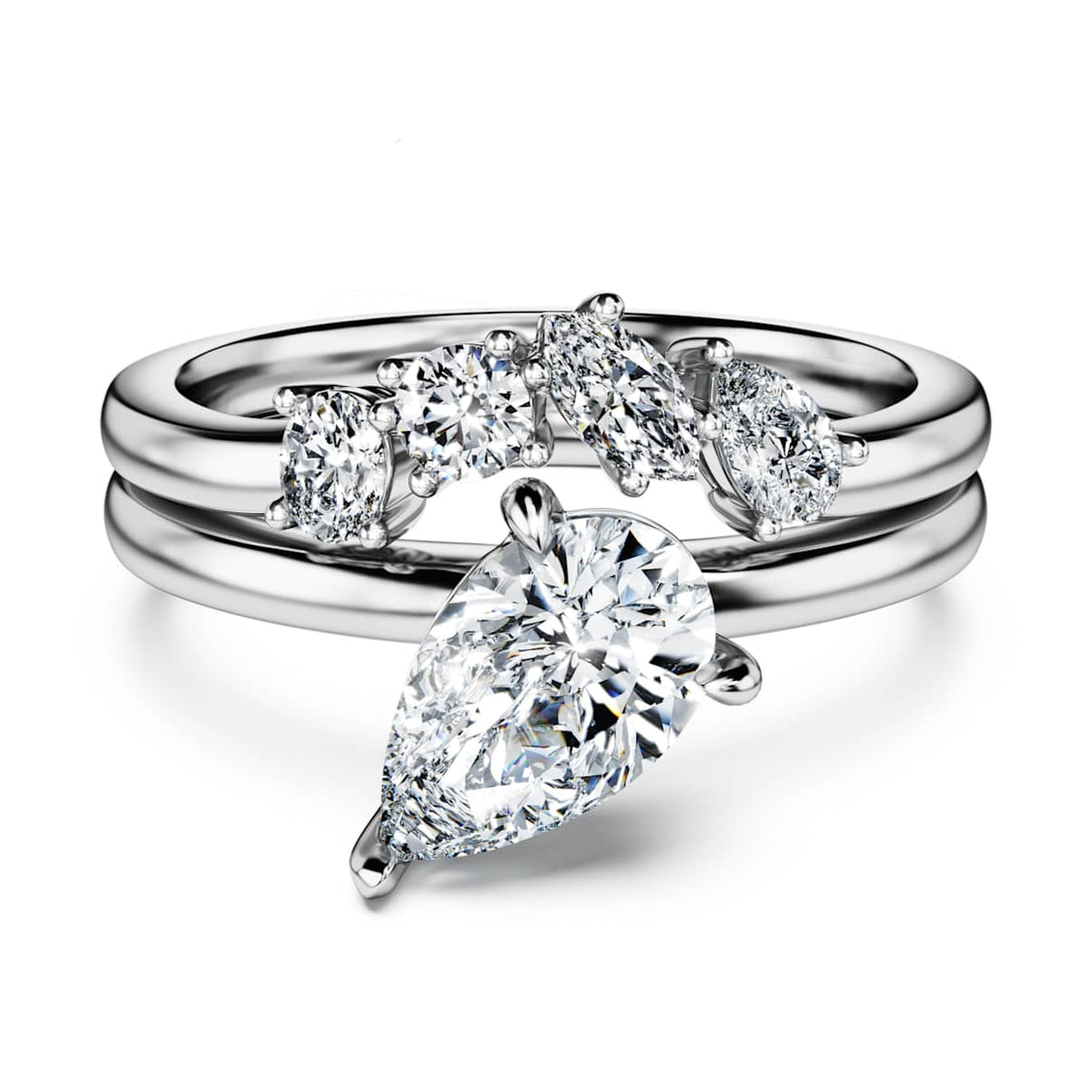 GALAXY RING SET 2 LAB GROWN DIAMONDS 1 4 CT TW PEAR SHAPE 14K WHITE GOLD
