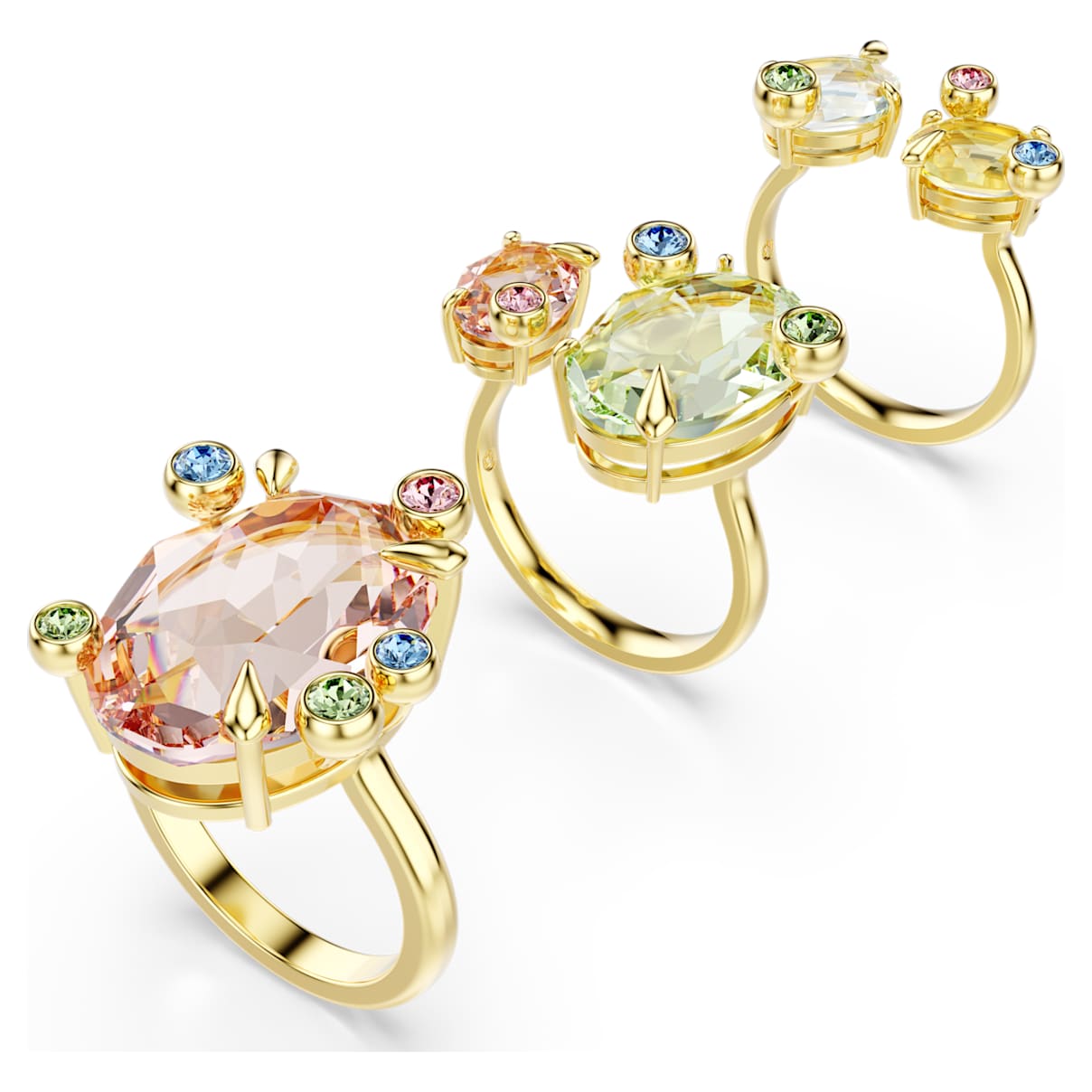 GEMA RING SET 3 MIXED CUTS MULTICOLORED GOLD TONE PLATED