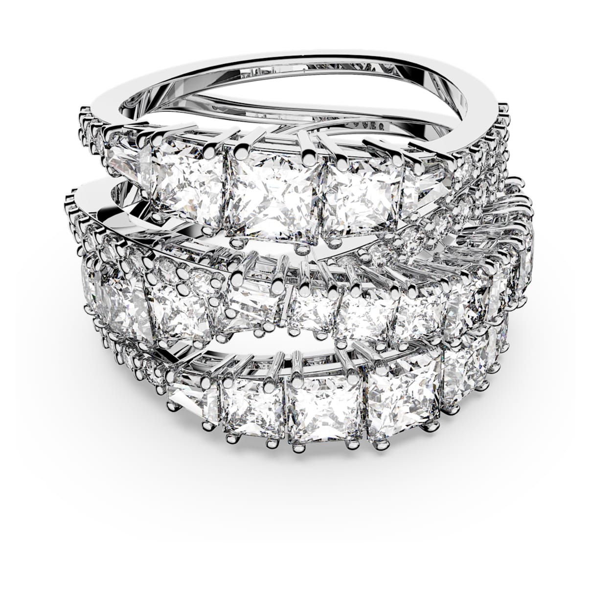 HYPERBOLA RING MIXED CUTS WHITE RHODIUM PLATED