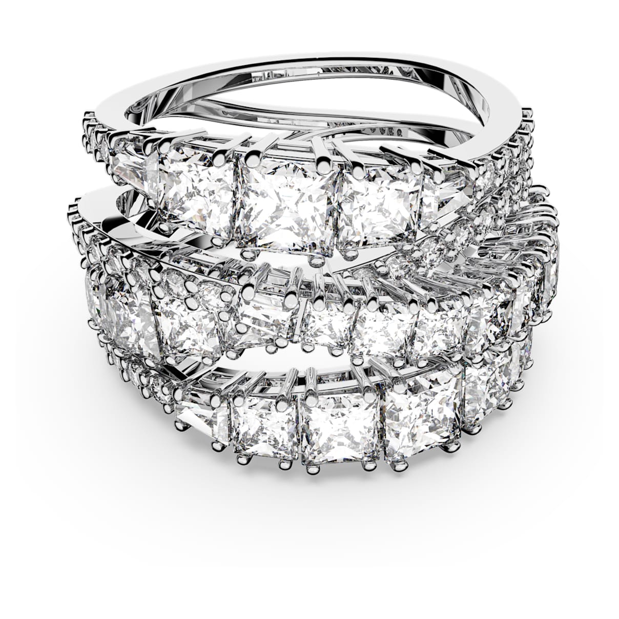 HYPERBOLA RING MIXED CUTS WHITE RHODIUM PLATED