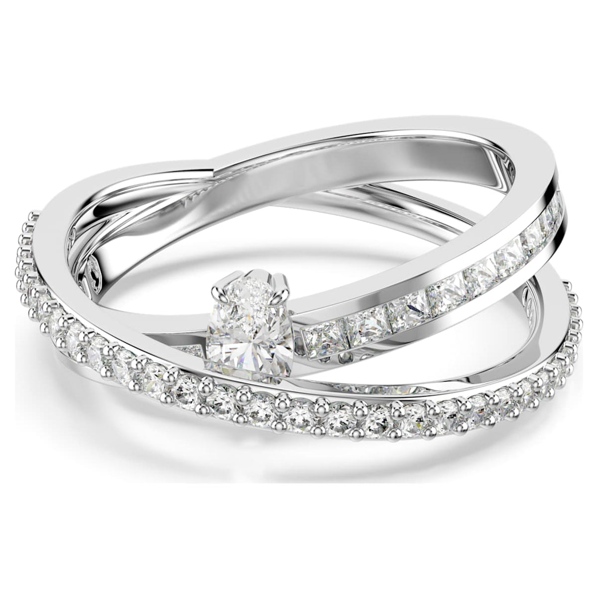 HYPERBOLA RING MIXED CUTS WHITE RHODIUM PLATED