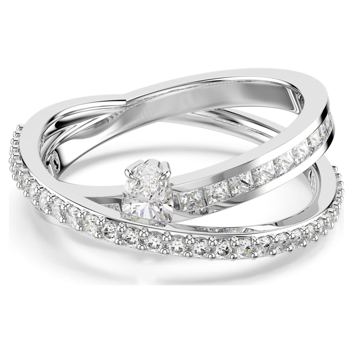 HYPERBOLA RING MIXED CUTS WHITE RHODIUM PLATED