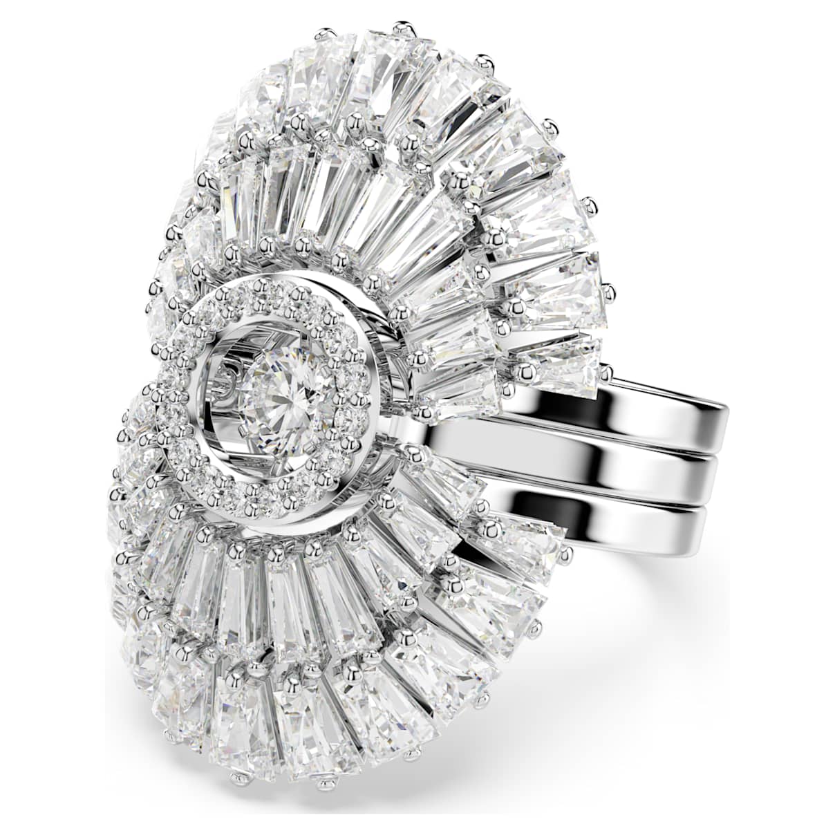 IDYLLIA RING SET 3 MIXED CUTS SHELL WHITE RHODIUM PLATED