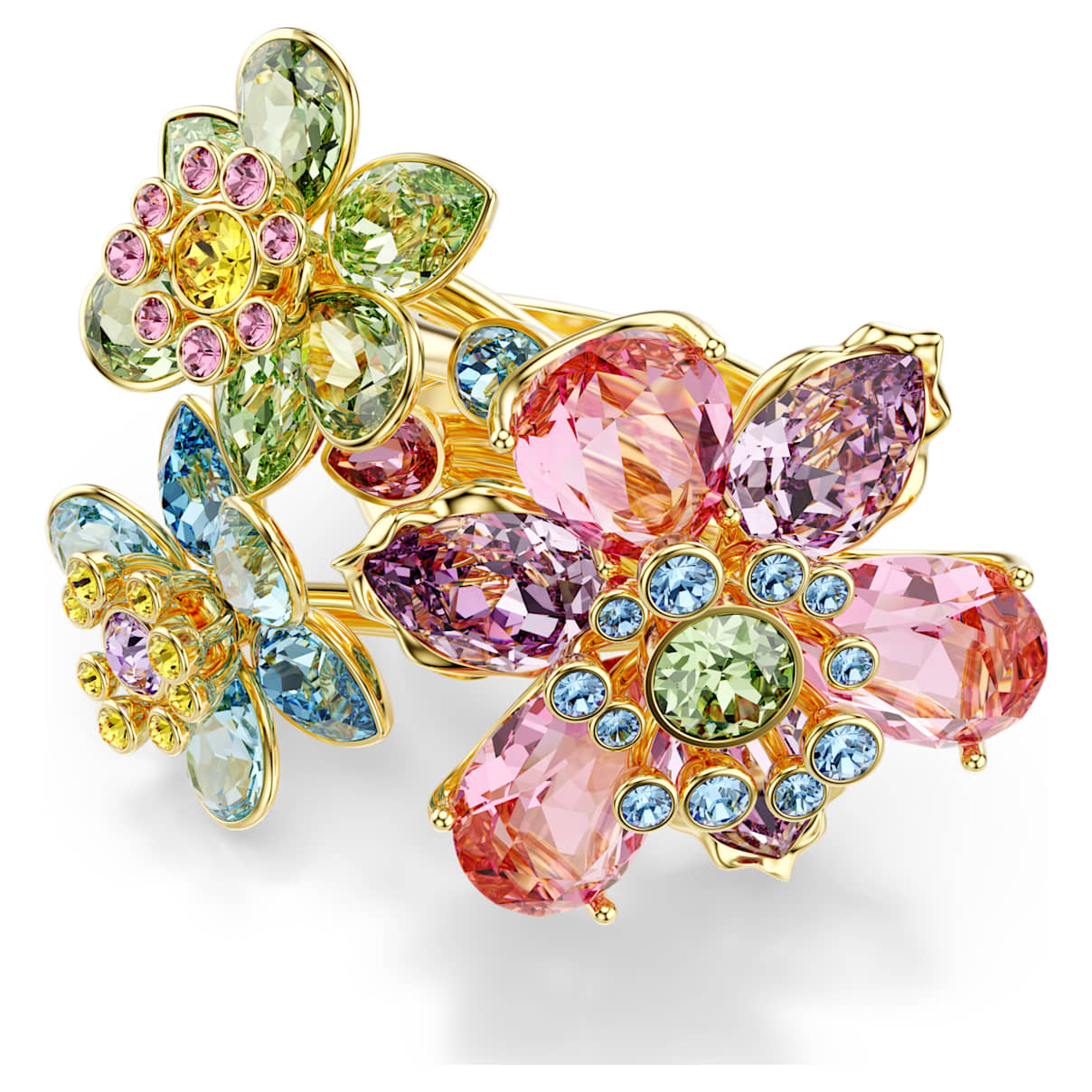 IDYLLIA RING MIXED CUTS FLOWER MULTICOLORED GOLD TONE PLATED