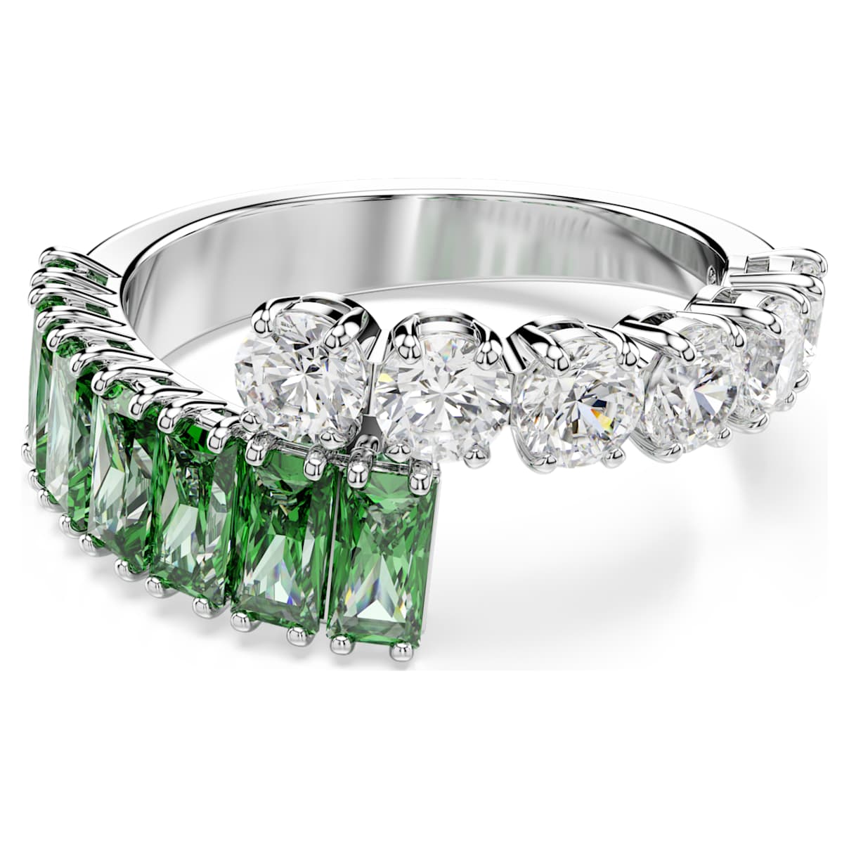 MATRIX RING MIXED CUTS GREEN RHODIUM PLATED