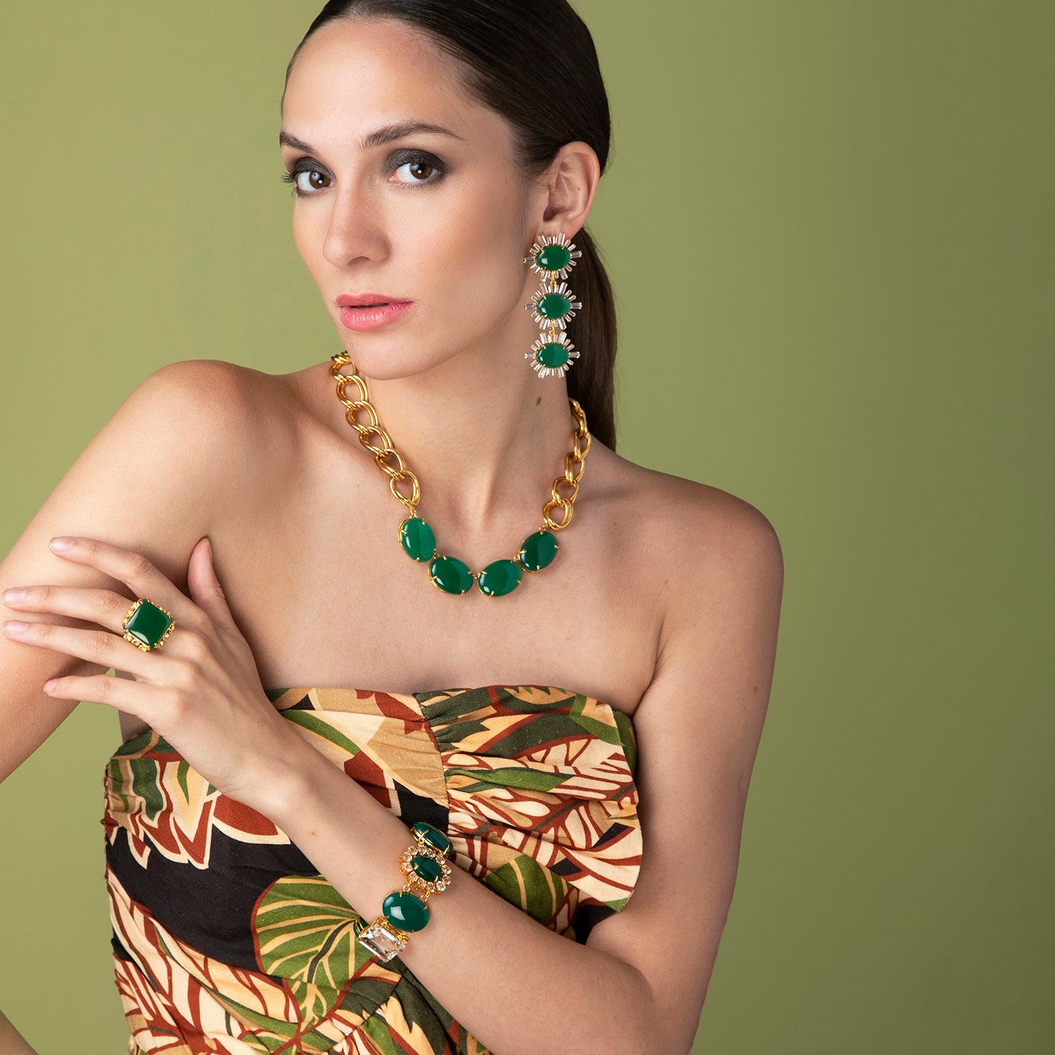 Ann Margaret Earrings Green Onyx