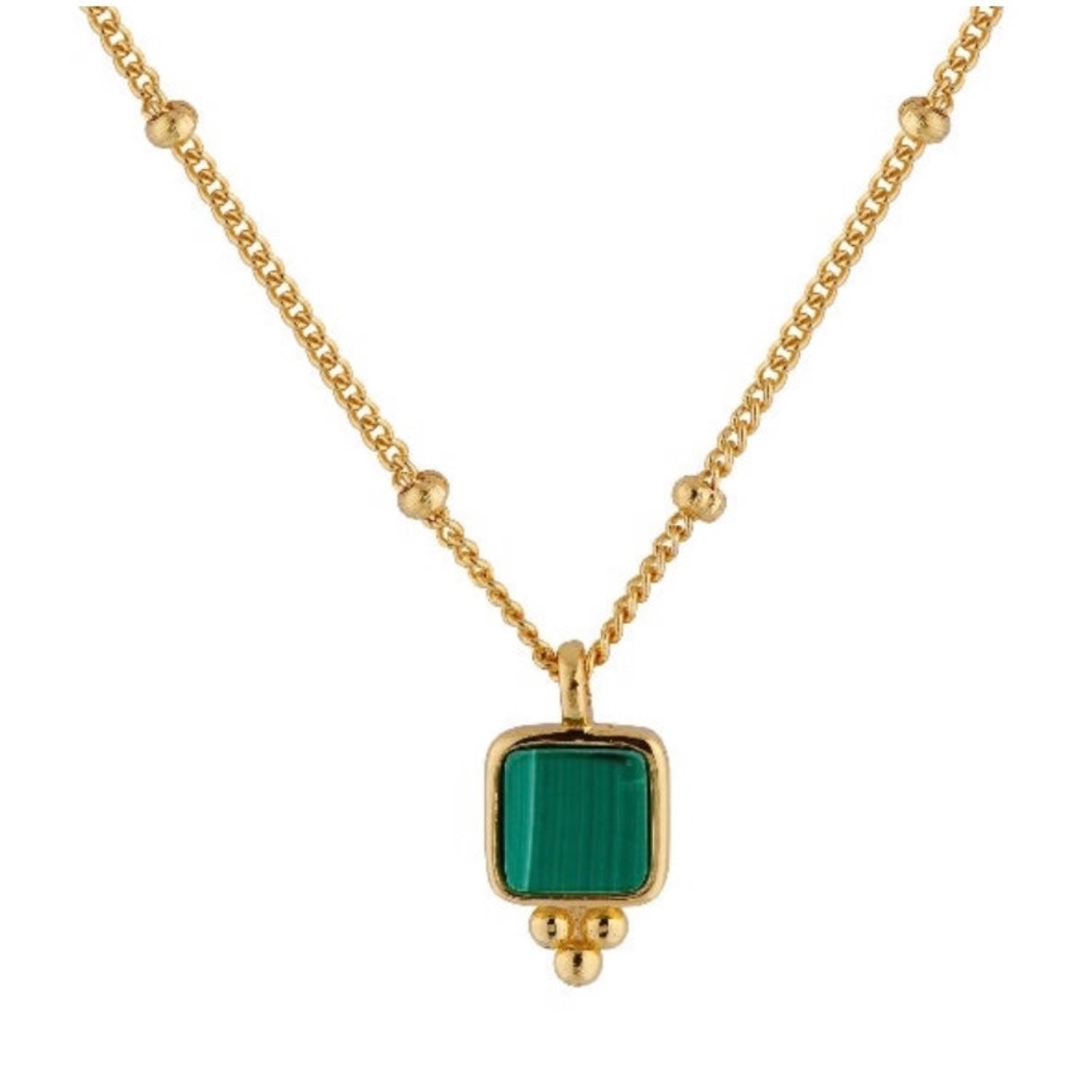 Annie Apple Dulcie Sterling Silver, Gold Vermeil, Green Malachite Pendant Beaded Necklace